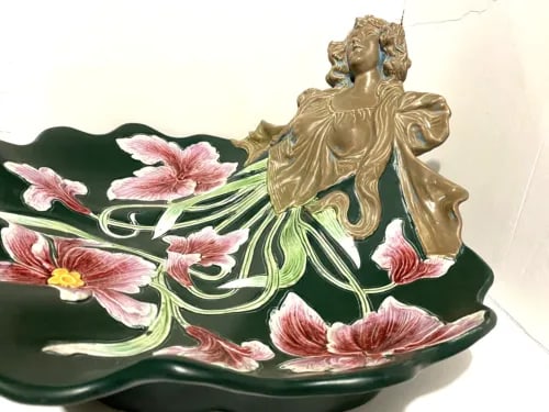 Antique Art Nouveau Majolica Bowl - 3