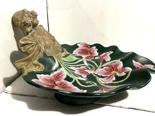 Antique Art Nouveau Majolica Bowl - 4