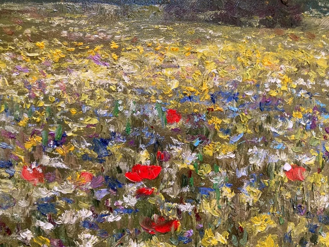 "Field of Flowers" Contemporary Original Field Landscape Oil Painting - 3