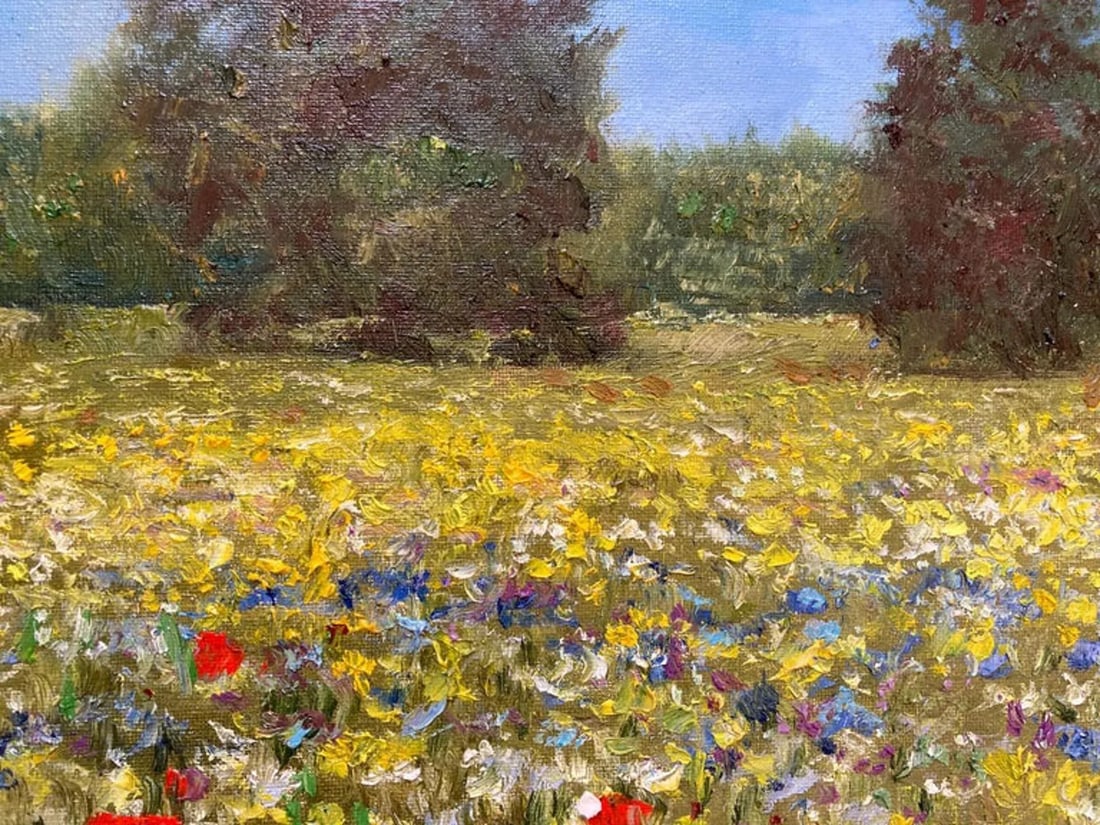 "Field of Flowers" Contemporary Original Field Landscape Oil Painting - 4