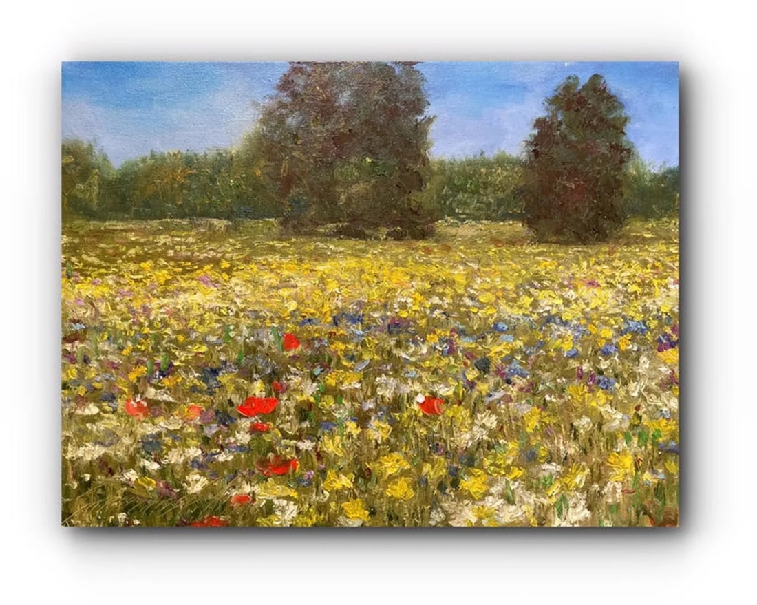 "Field of Flowers" Contemporary Original Field Landscape Oil Painting - 6