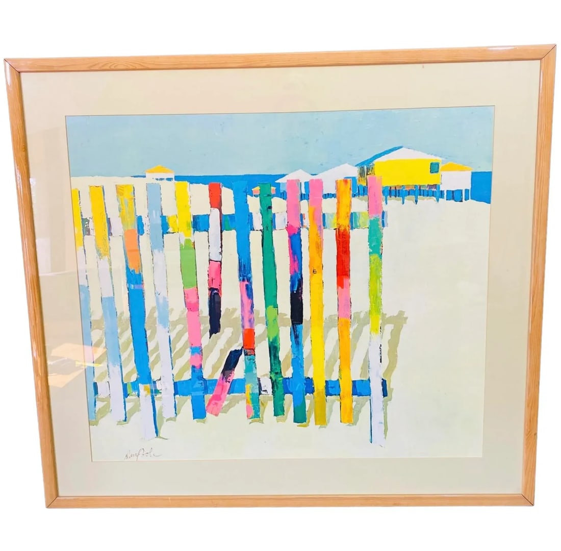 1977 Dan Poole Offset Lithograph Rainbow Beach With Wood Frame Under Glass - 12