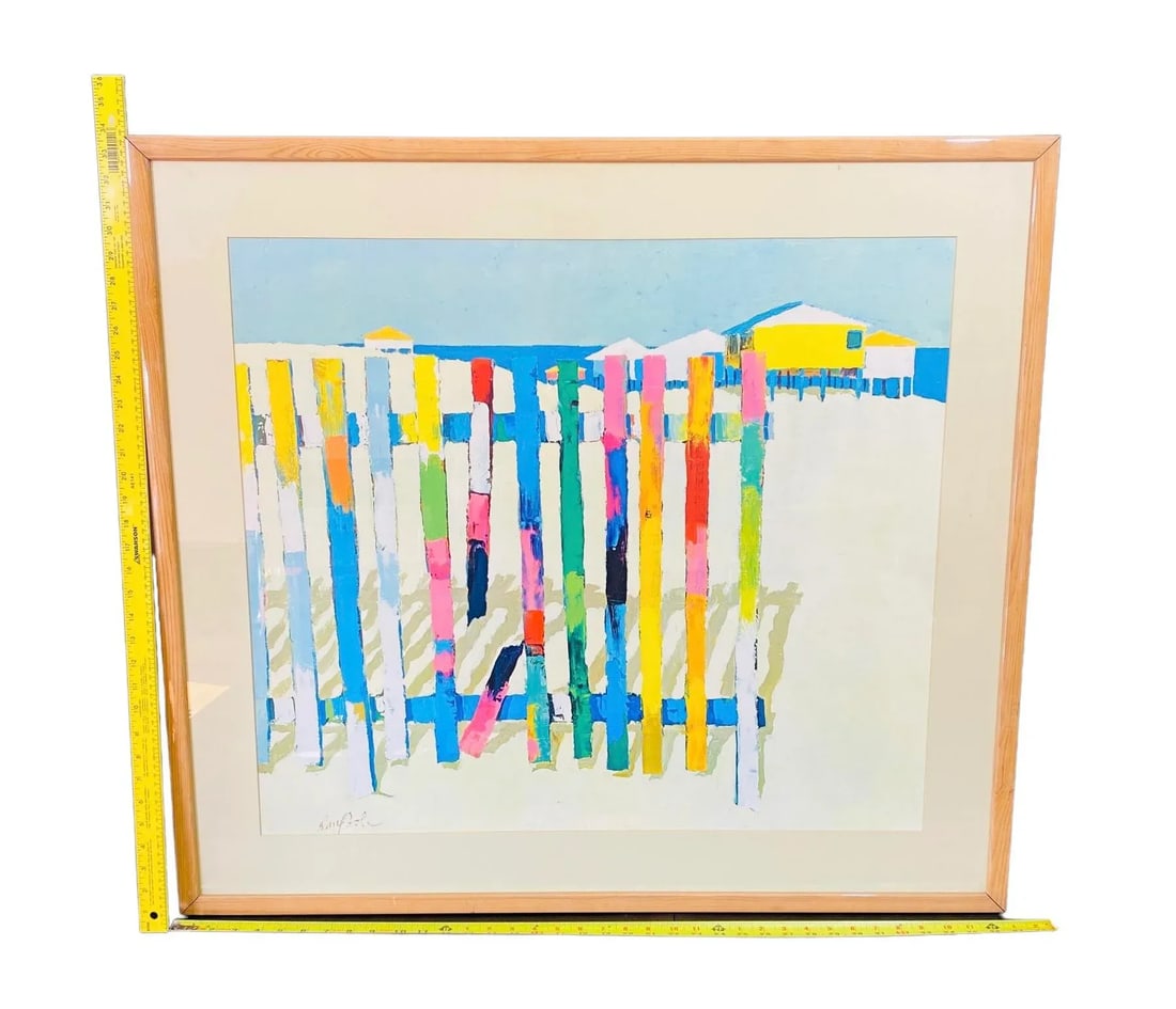 1977 Dan Poole Offset Lithograph Rainbow Beach With Wood Frame Under Glass - 7