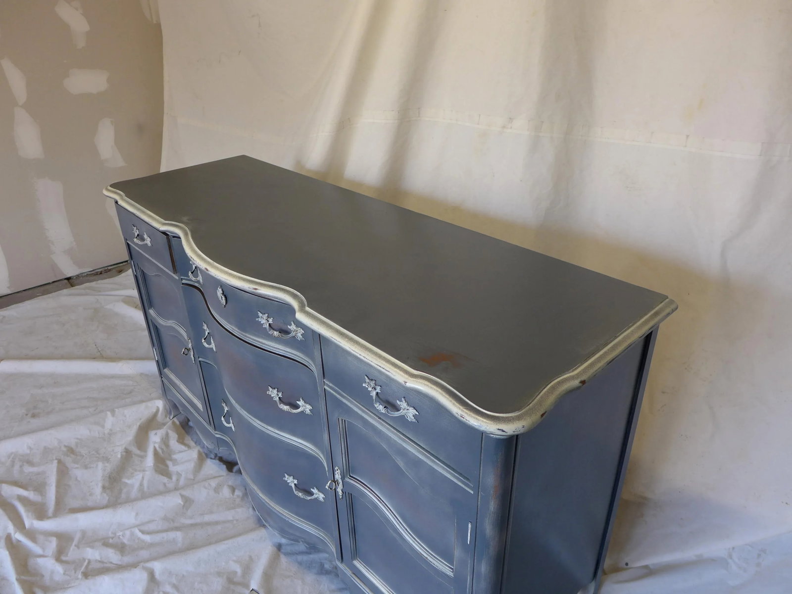 French Style Gray Blue Distressed Server/Sideboard - 6