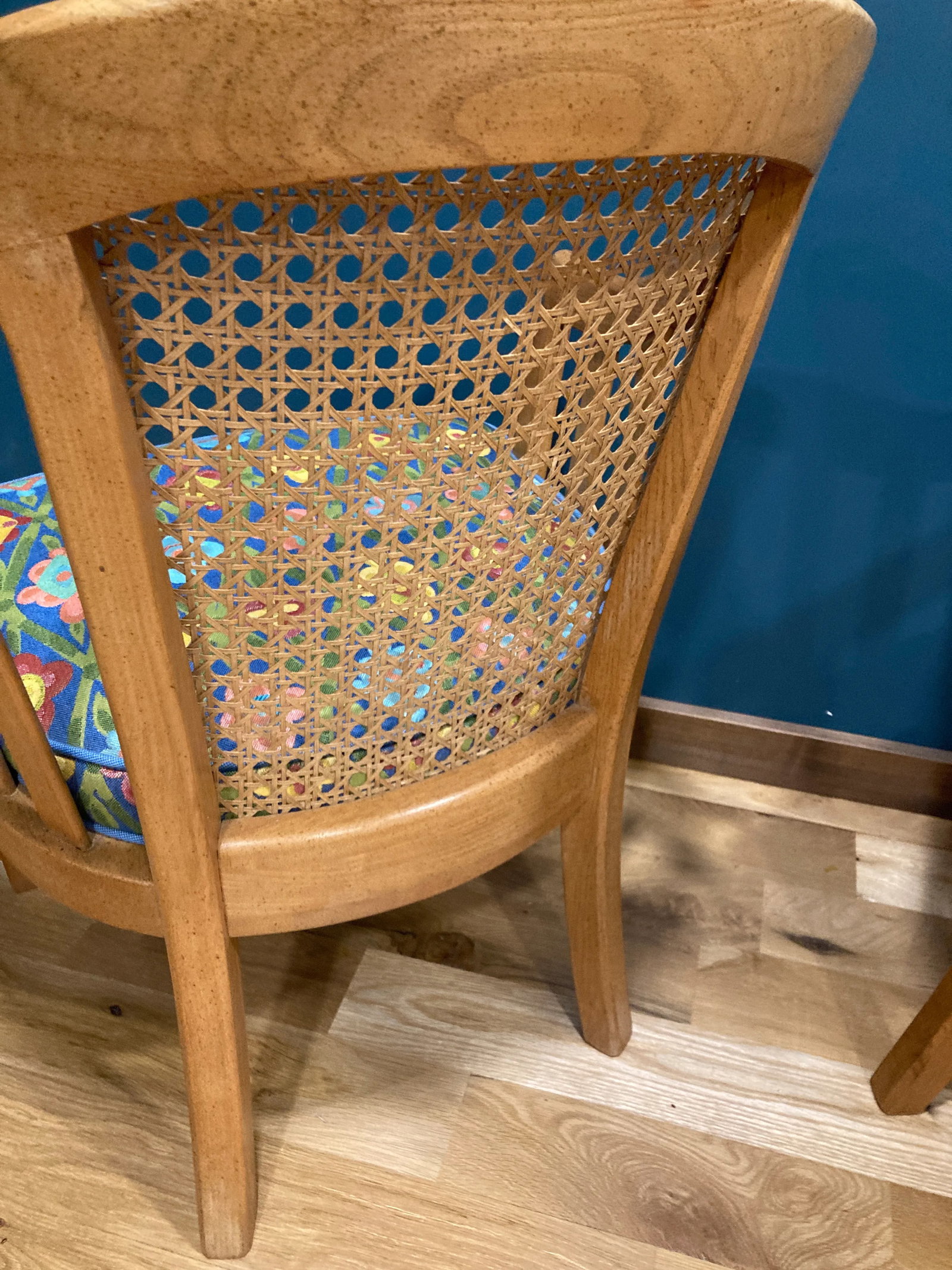 Midcentury Blue Floral Cane Back Barrel Chairs - Set of 2 - 7