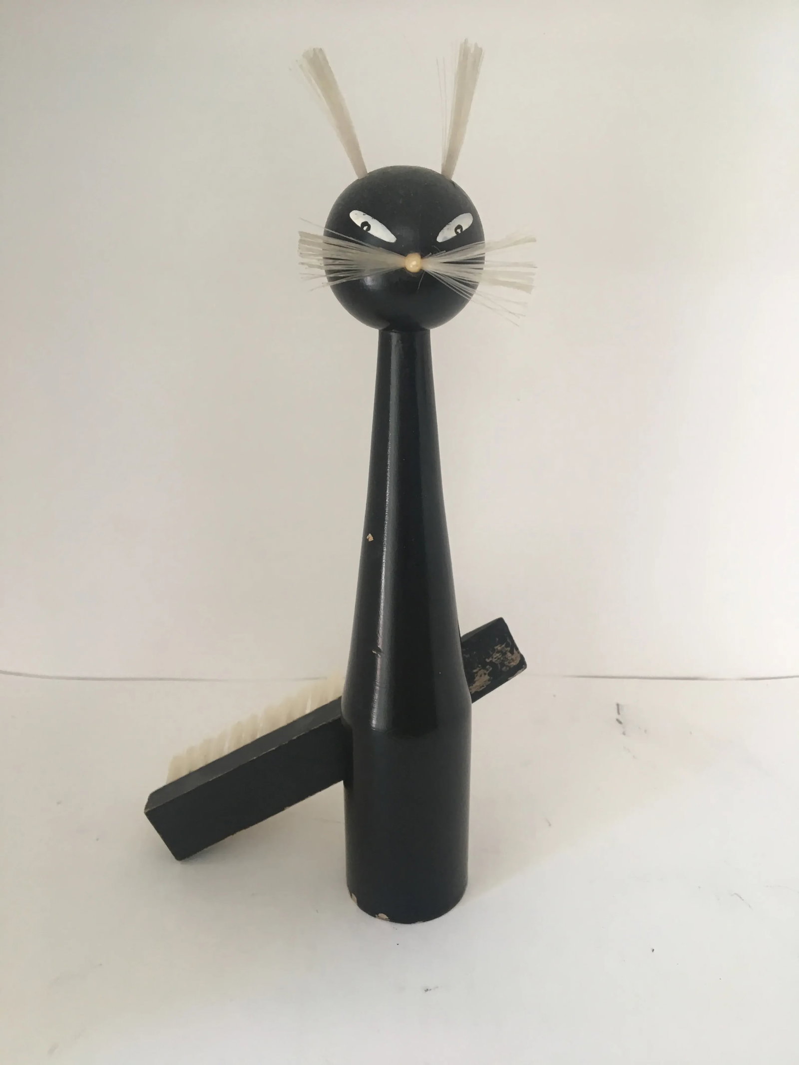 Mid-Century Modern Wooden Black Cat Clothes Brush - 2