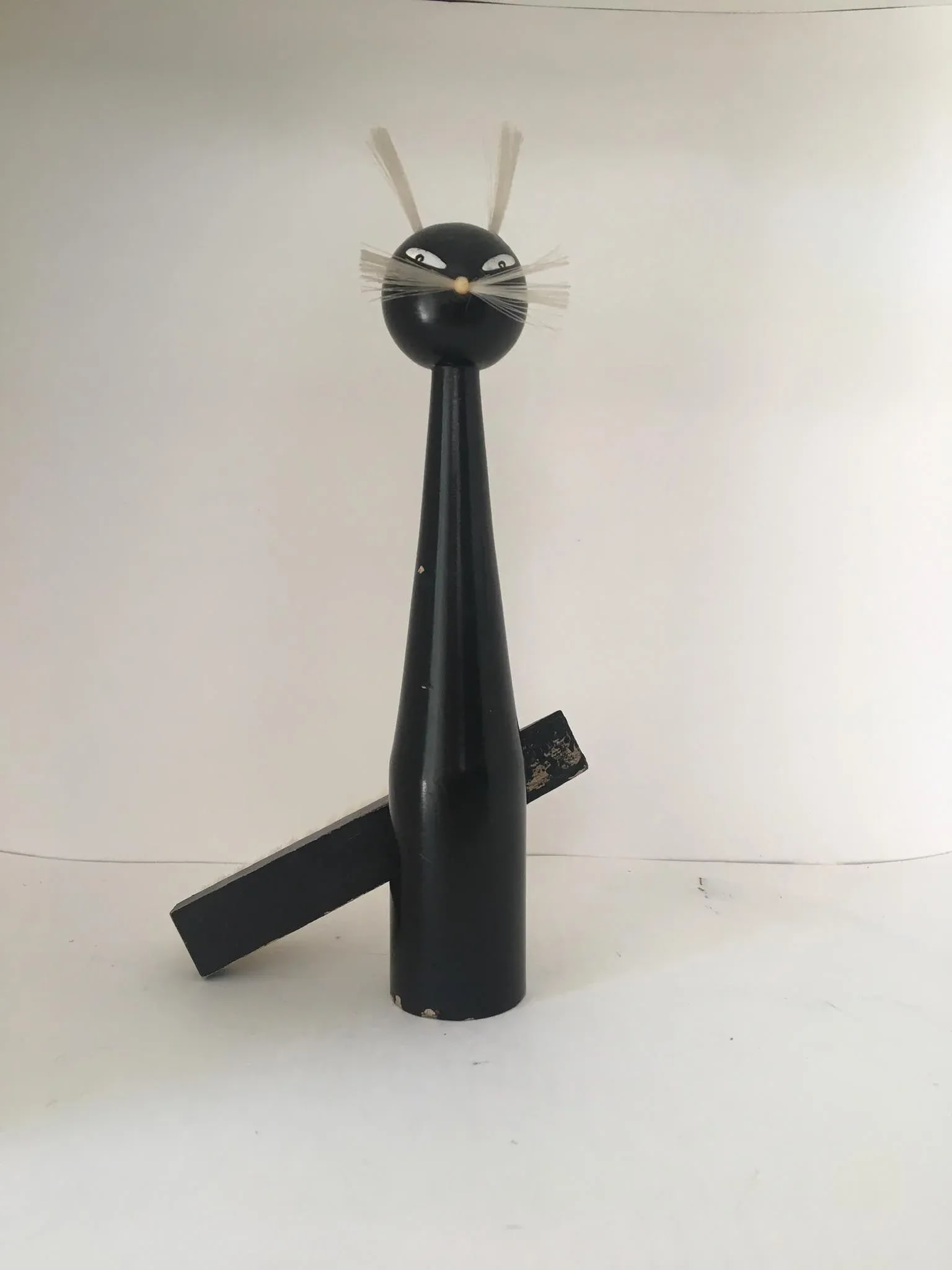 Mid-Century Modern Wooden Black Cat Clothes Brush - 8