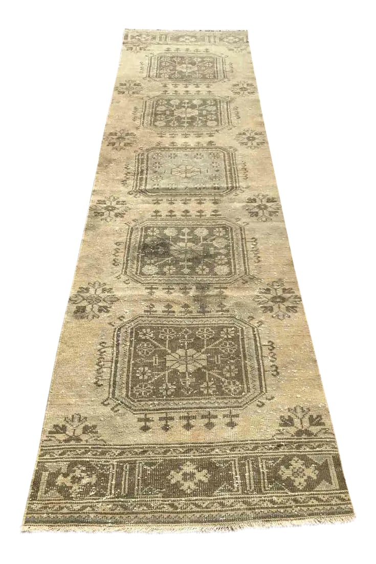 Distressed Oushak Runner - 2'10" x 8'9": Gorgeous hand knotted area rug made in the 1930s by Anatolian tribes. This collectible rug is made with all hand spun wool and cotton. It will be a great addition to your living space. Adorable
