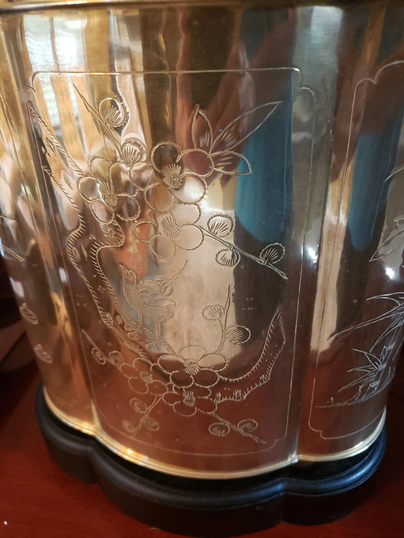 Late 20th Century Frederick Cooper Large Etched Brass Tea Canister Table Lamp Black Shade - 11