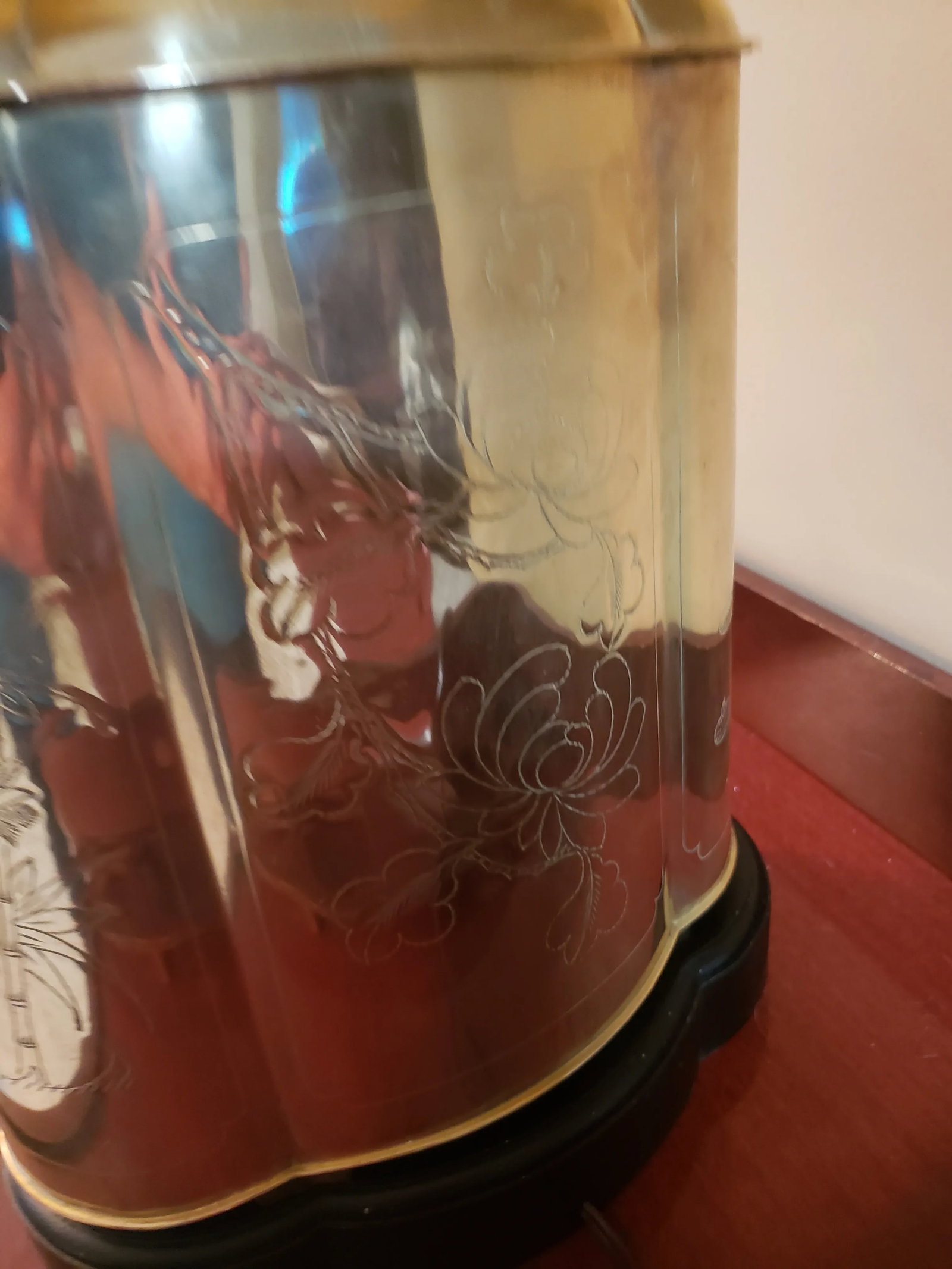 Late 20th Century Frederick Cooper Large Etched Brass Tea Canister Table Lamp Black Shade - 4