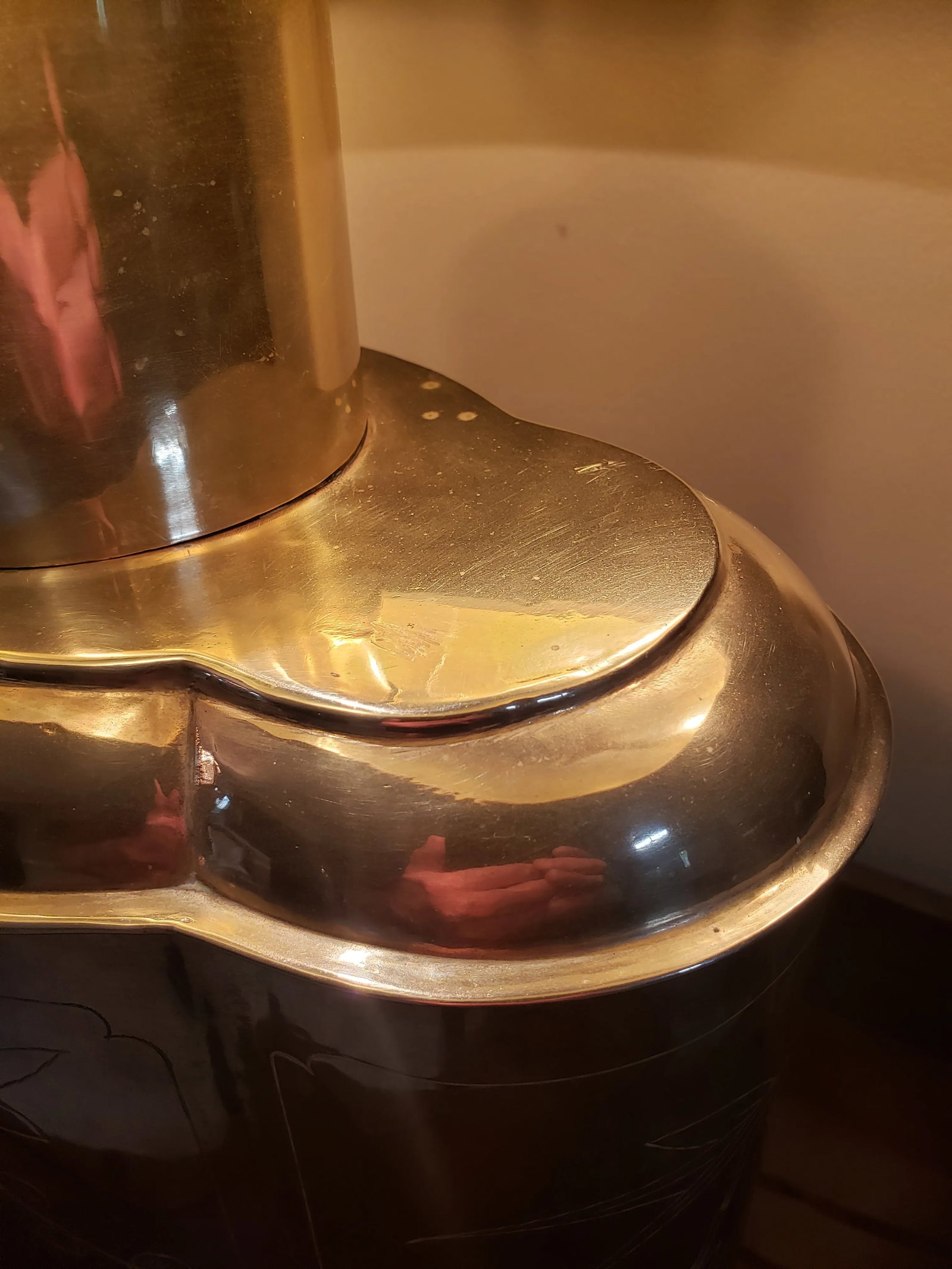 Late 20th Century Frederick Cooper Large Etched Brass Tea Canister Table Lamp Black Shade - 6