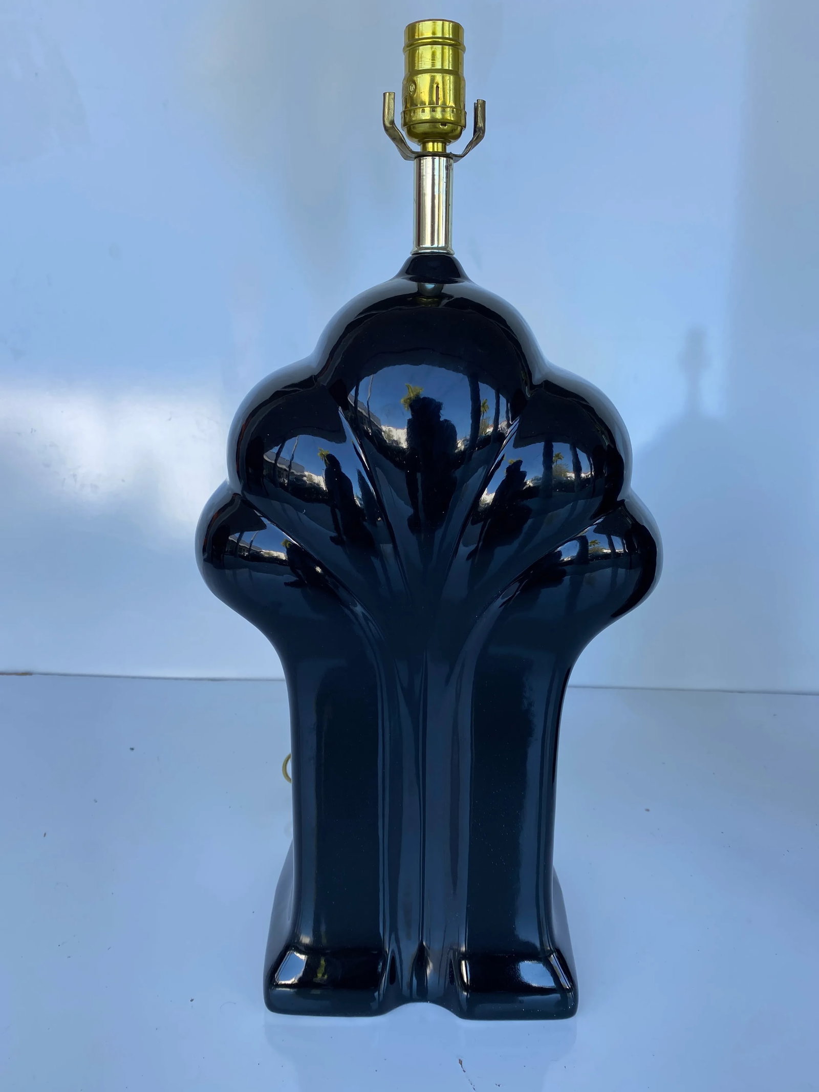 Vintage Pair of Postmodern Art Deco Revival Black Ceramic Lamps - 5