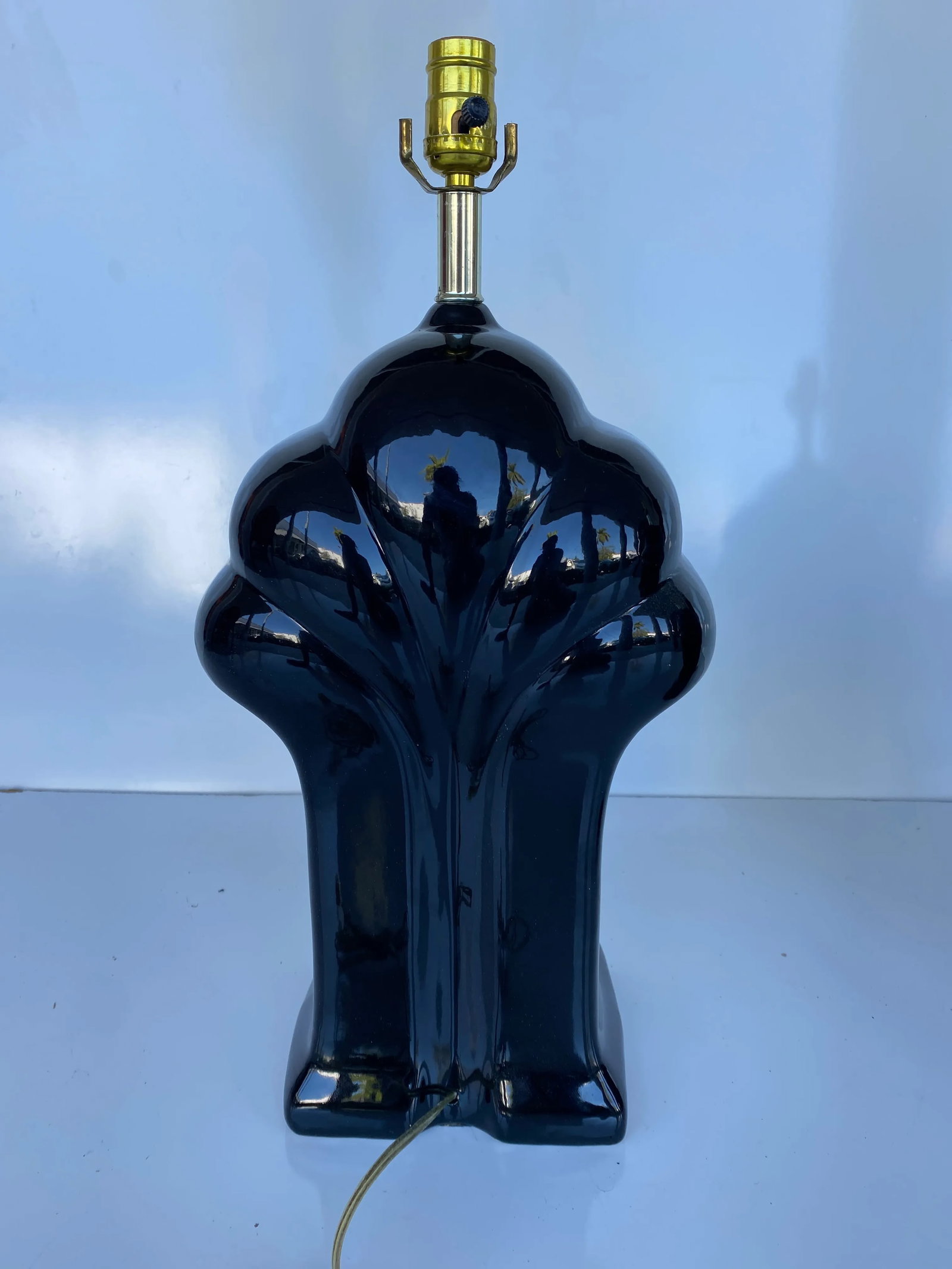 Vintage Pair of Postmodern Art Deco Revival Black Ceramic Lamps - 7