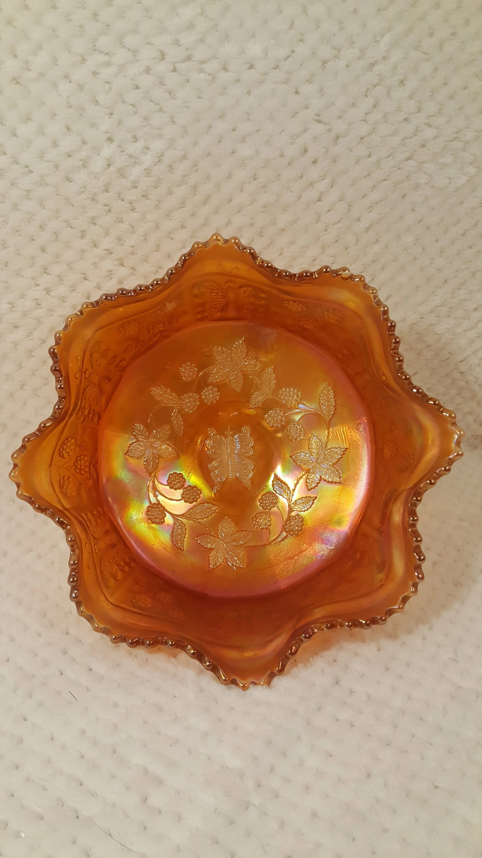 Fenton Marigold Butterfly And Berry Bowl - 6