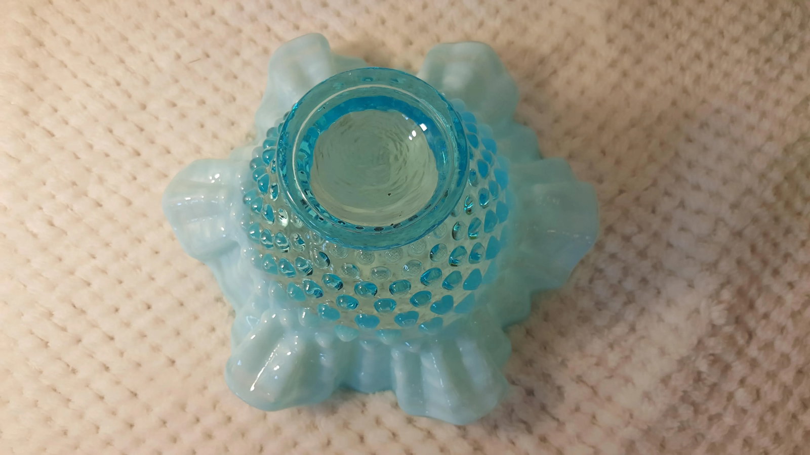 Aqua Opalescent Hobnail Bowl With Ruffle Edge - 3