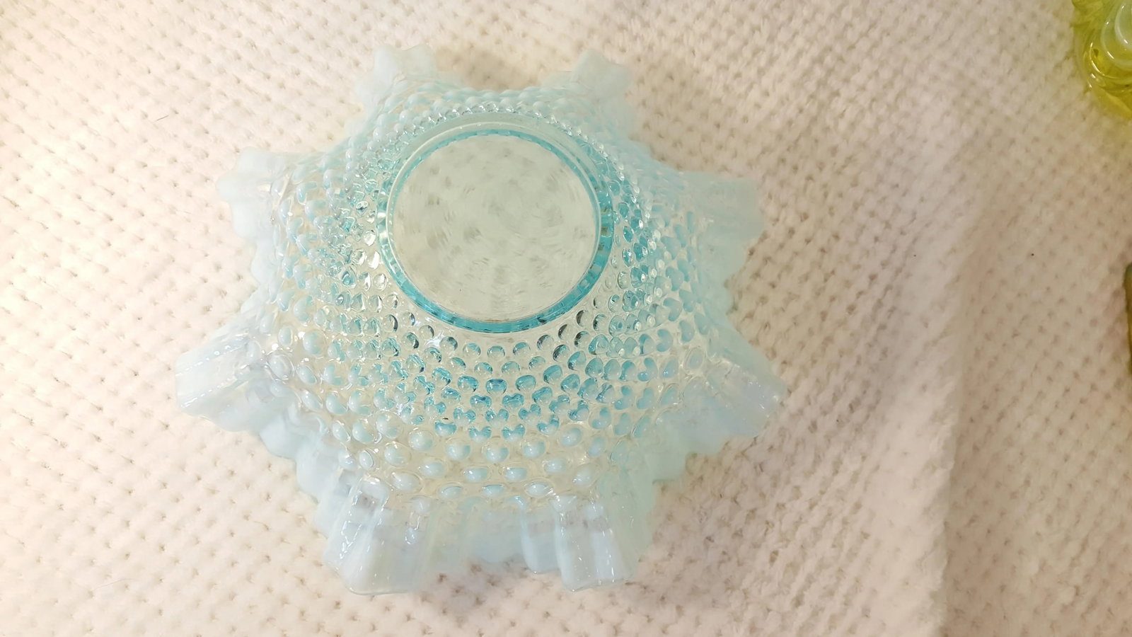 Large Fenton Aqua Opalescent Hobnail Ruffle Edge Bowl - 3