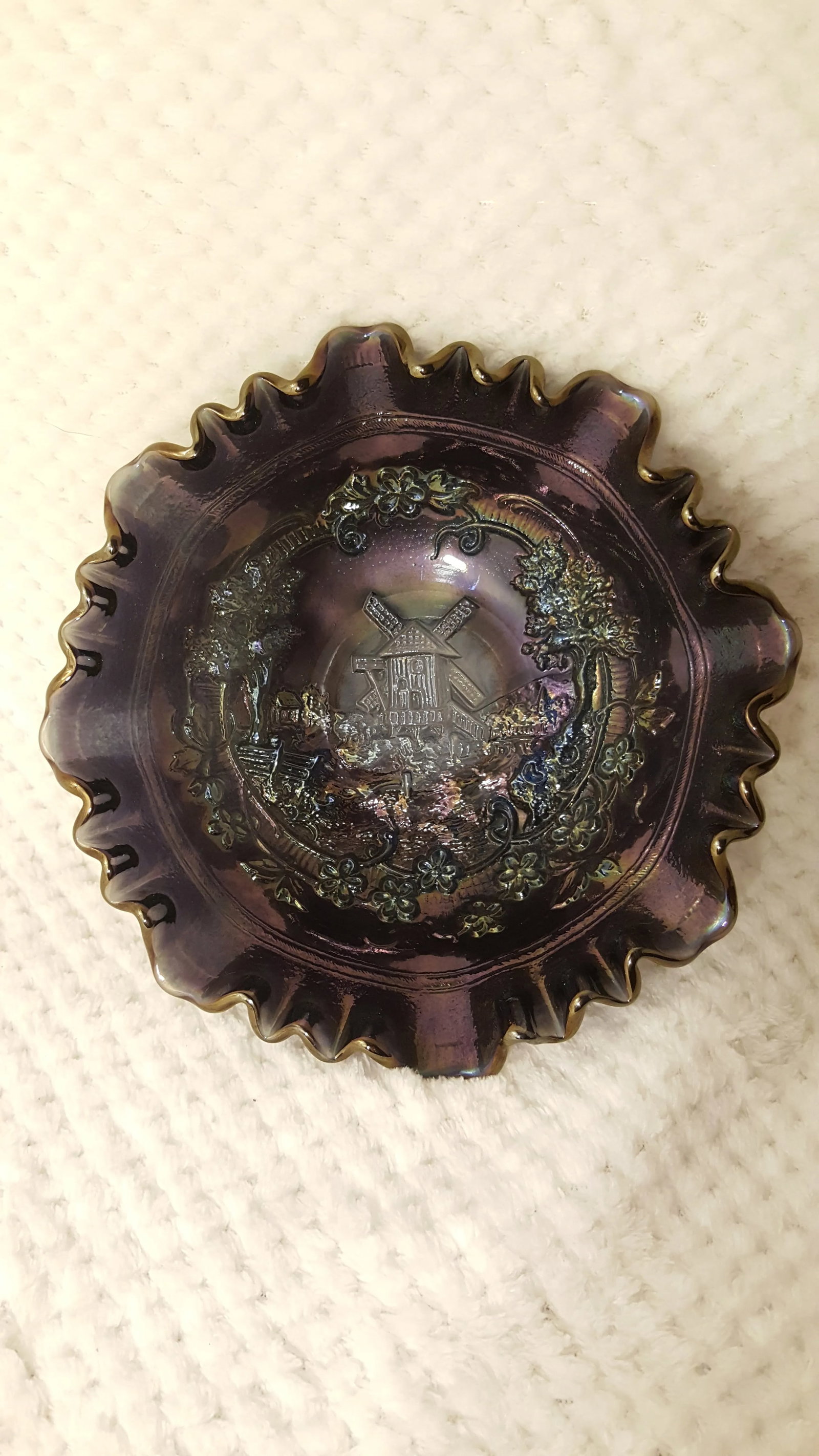 Imperial Smokey Purple Windmill Carnival Glass Bowl - 5