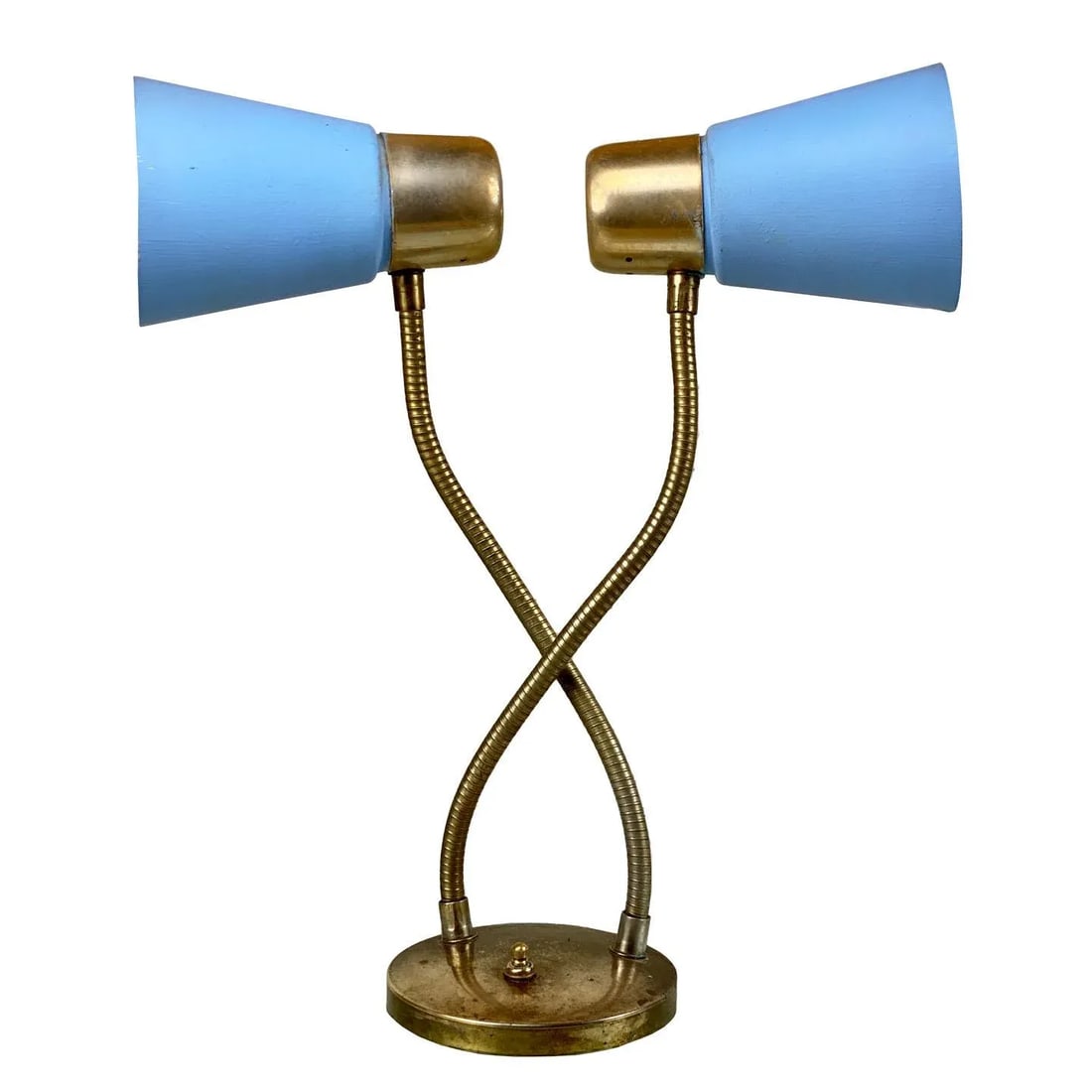 Mid-Century Atomic Blue Fiberglass Shade Double Gooseneck Desk Lamp - 11