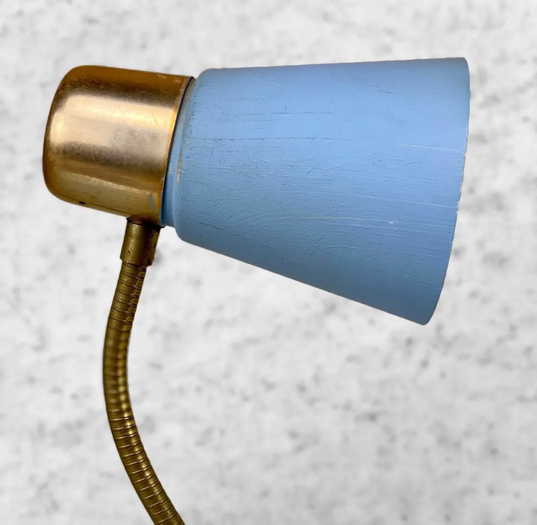 Mid-Century Atomic Blue Fiberglass Shade Double Gooseneck Desk Lamp - 6