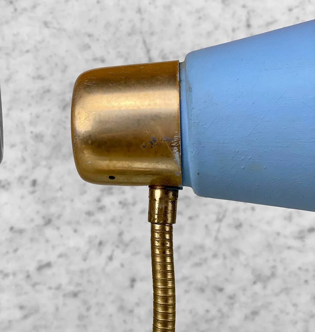 Mid-Century Atomic Blue Fiberglass Shade Double Gooseneck Desk Lamp - 7