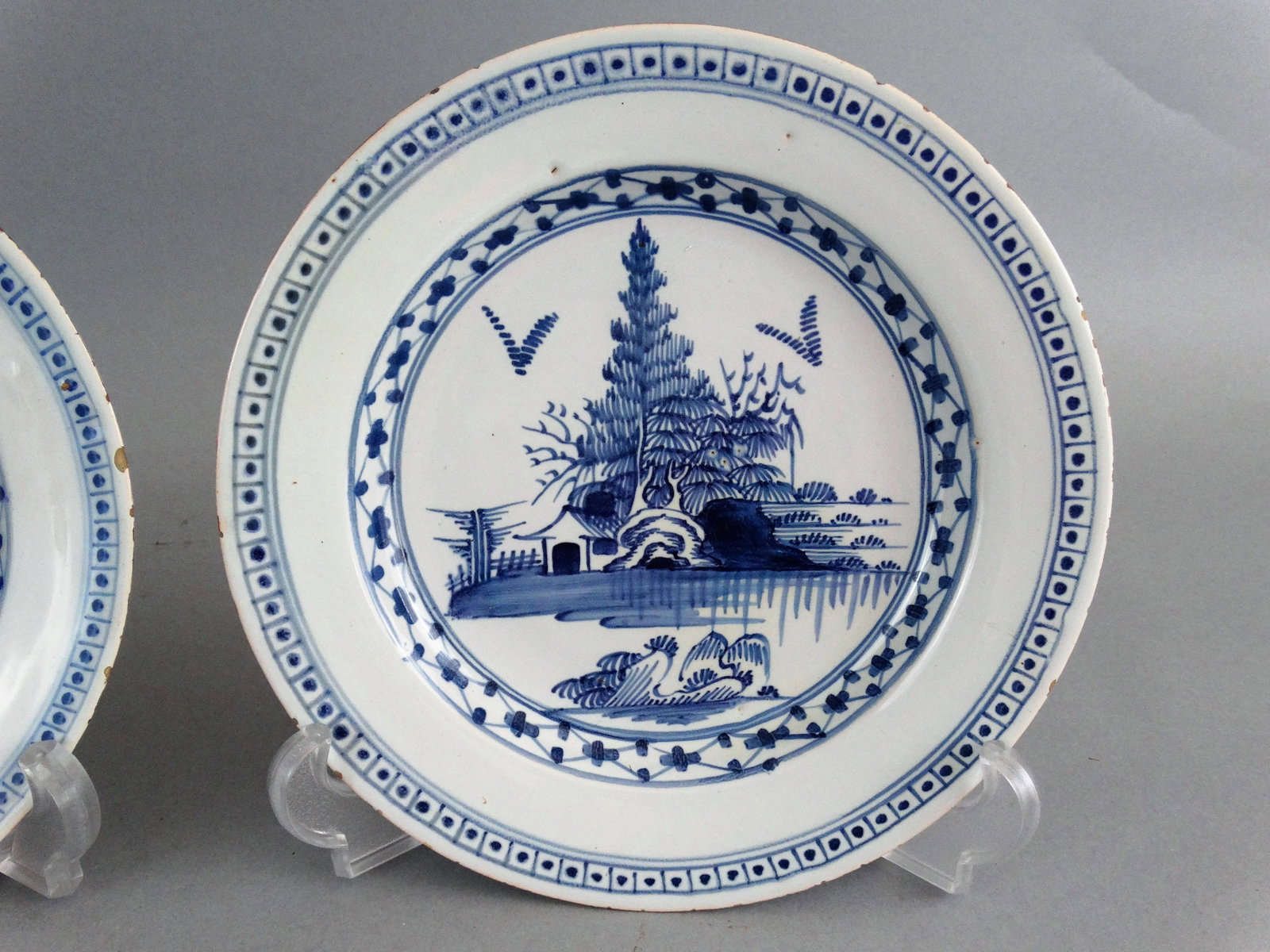 Antique English Delft Chinoiserie Plates, Pair Attributed to Lambeth - 3