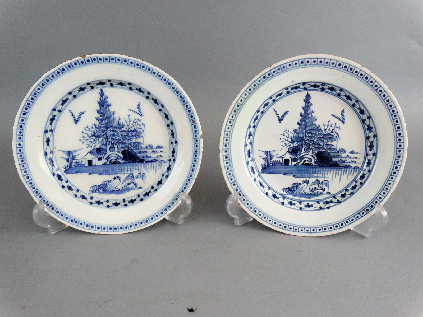 Antique English Delft Chinoiserie Plates, Pair Attributed to Lambeth - 7