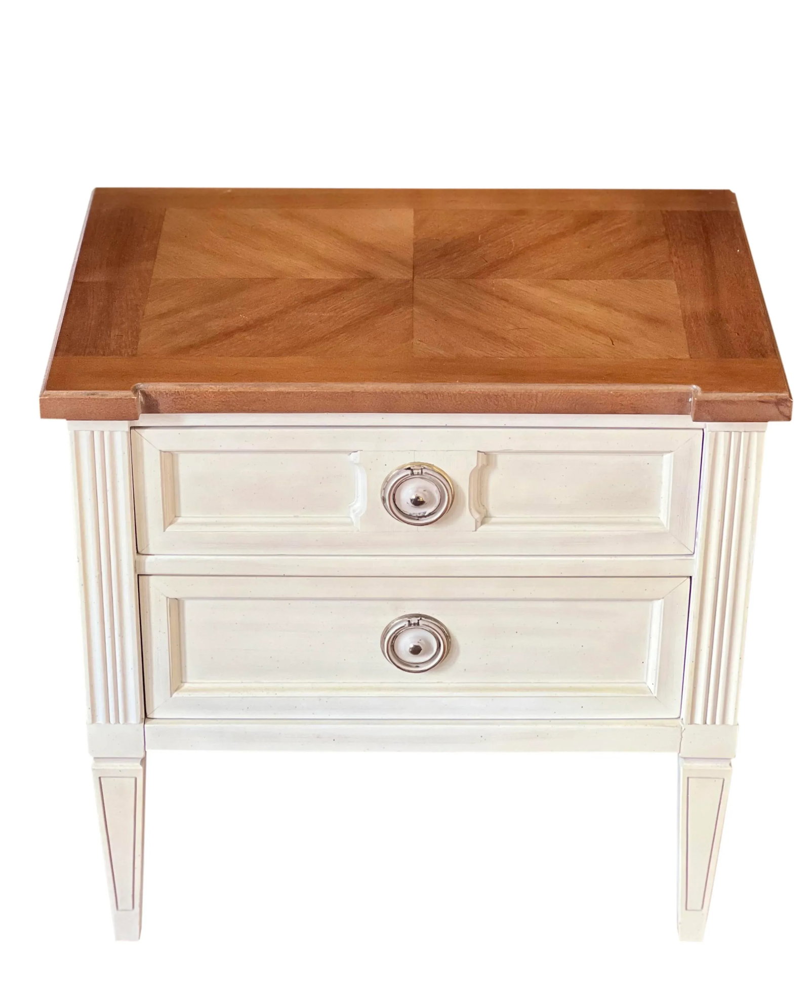 1970s Vintage American of Martinsville Parquet Top White Nightstands - a Pair - 2