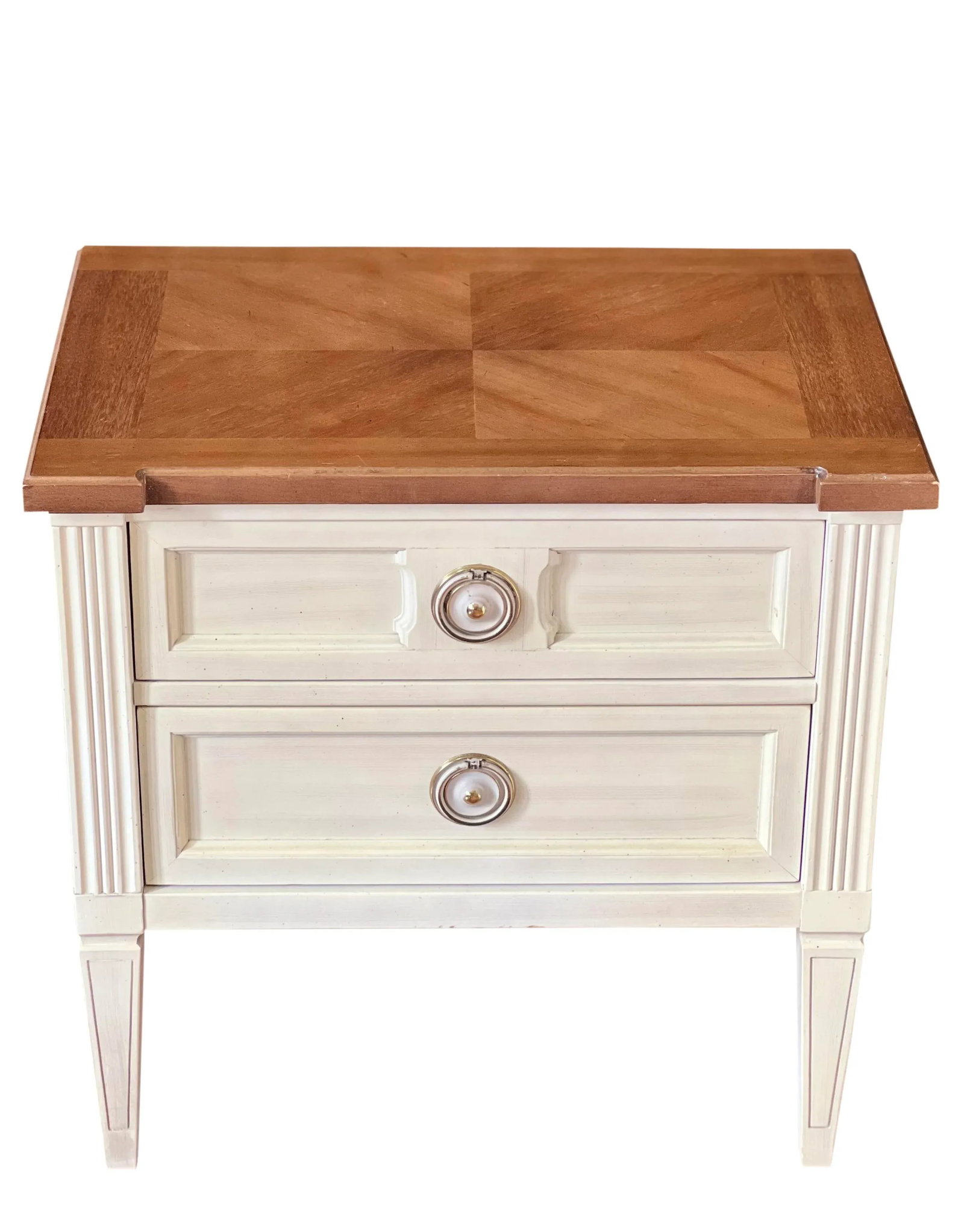1970s Vintage American of Martinsville Parquet Top White Nightstands - a Pair - 3