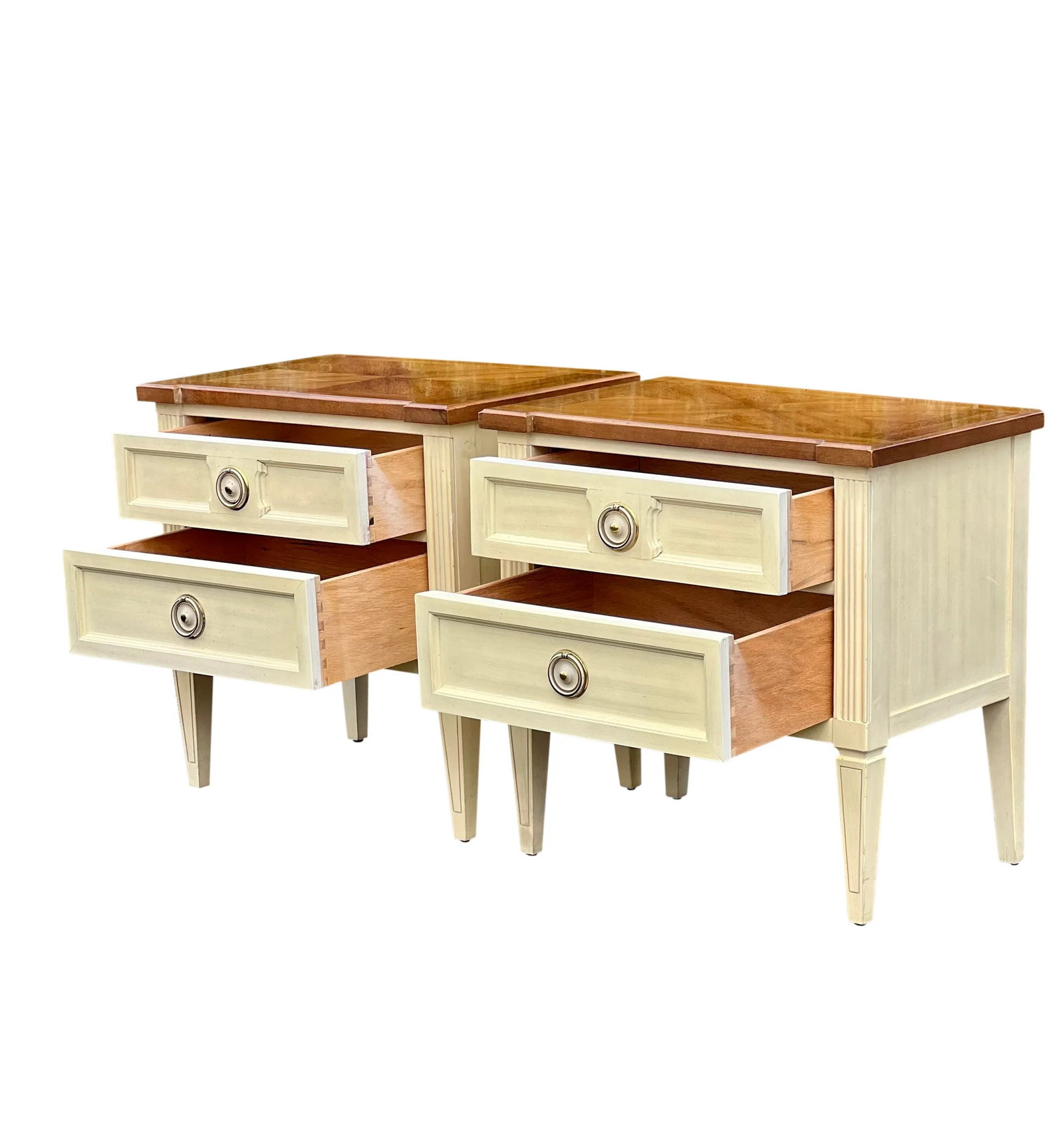 1970s Vintage American of Martinsville Parquet Top White Nightstands - a Pair - 4