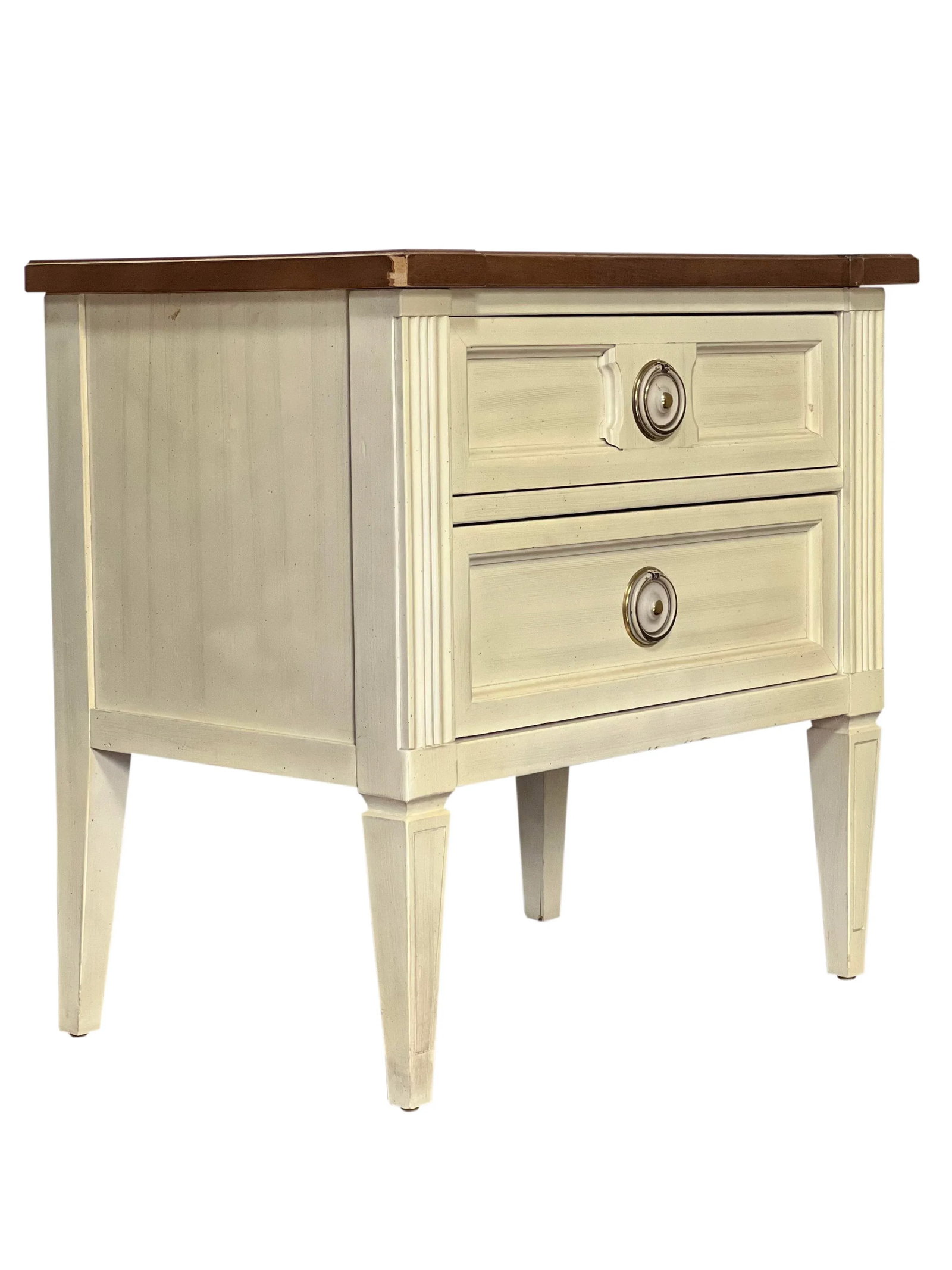 1970s Vintage American of Martinsville Parquet Top White Nightstands - a Pair - 5
