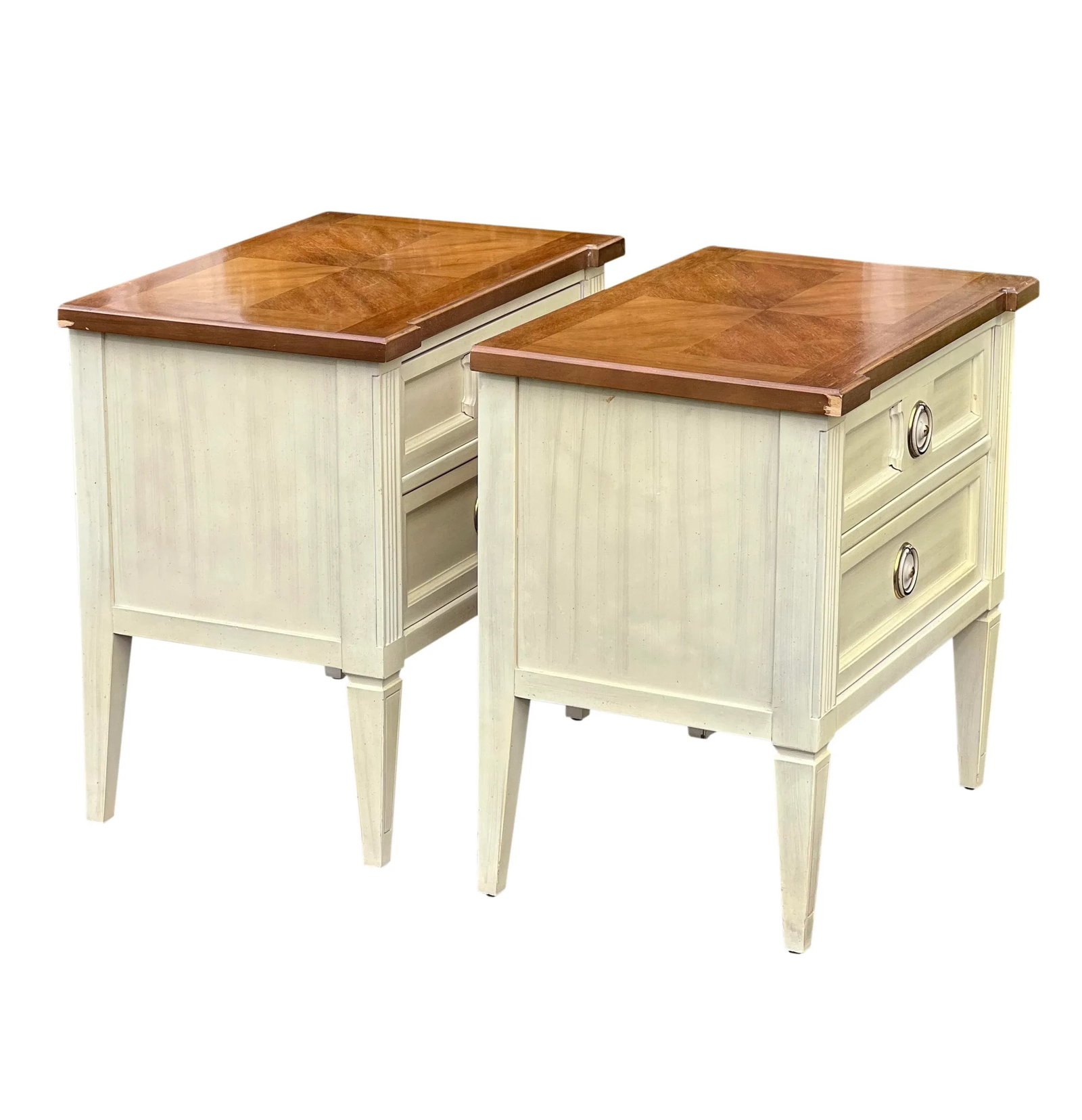 1970s Vintage American of Martinsville Parquet Top White Nightstands - a Pair - 6
