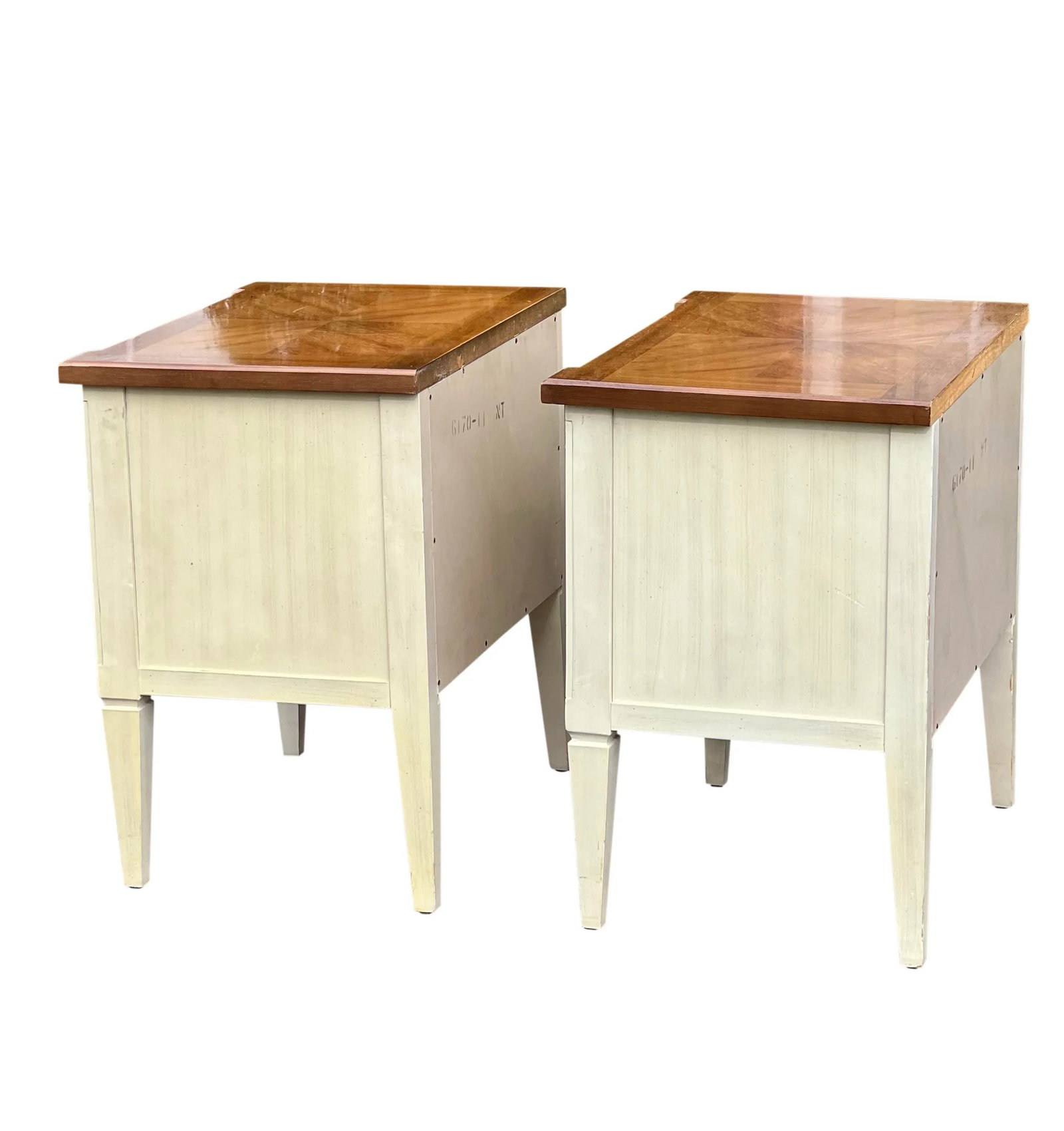 1970s Vintage American of Martinsville Parquet Top White Nightstands - a Pair - 7