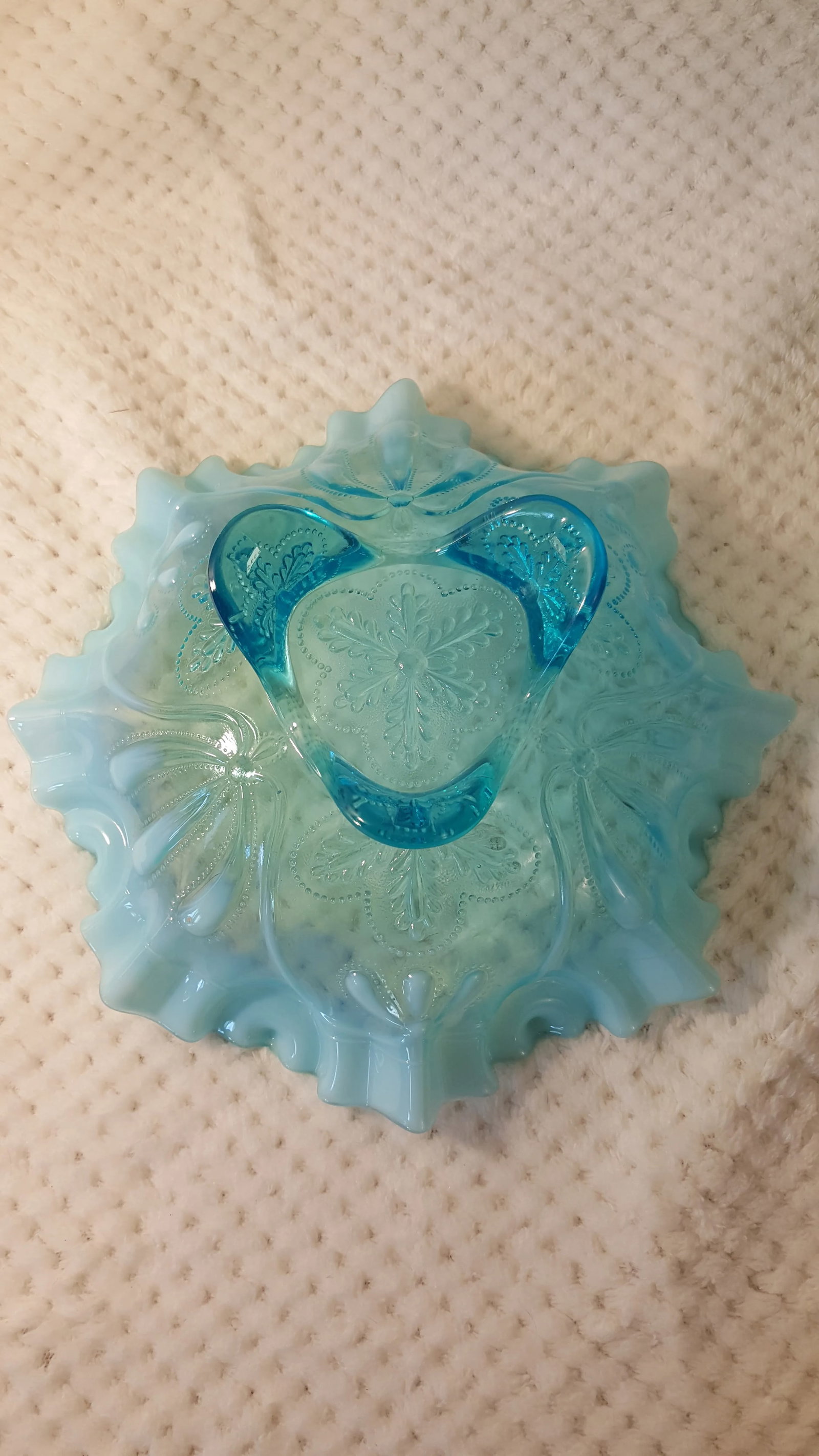 Jefferson Glass Aqua Opalescent Meander Footed Bowl - 3