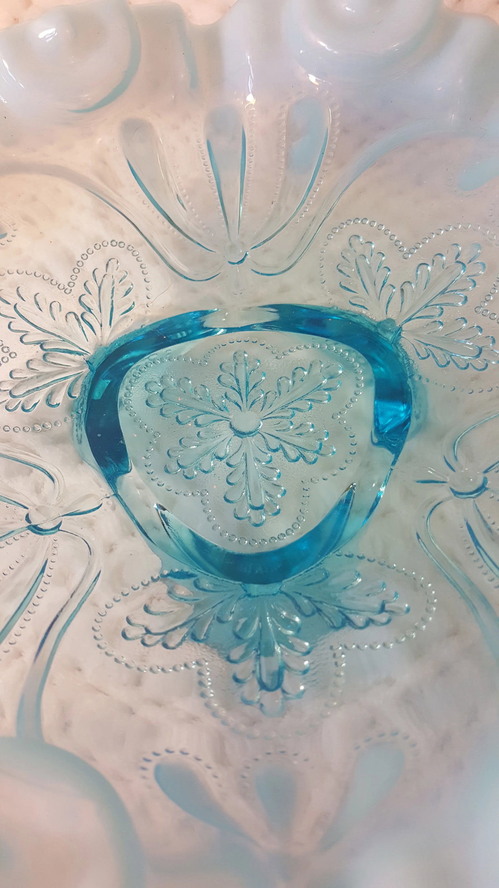 Jefferson Glass Aqua Opalescent Meander Footed Bowl - 4
