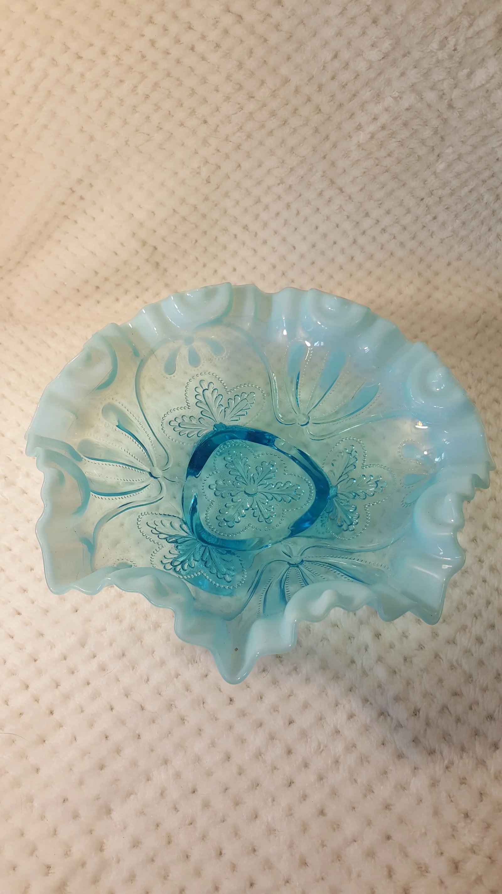 Jefferson Glass Aqua Opalescent Meander Footed Bowl - 5
