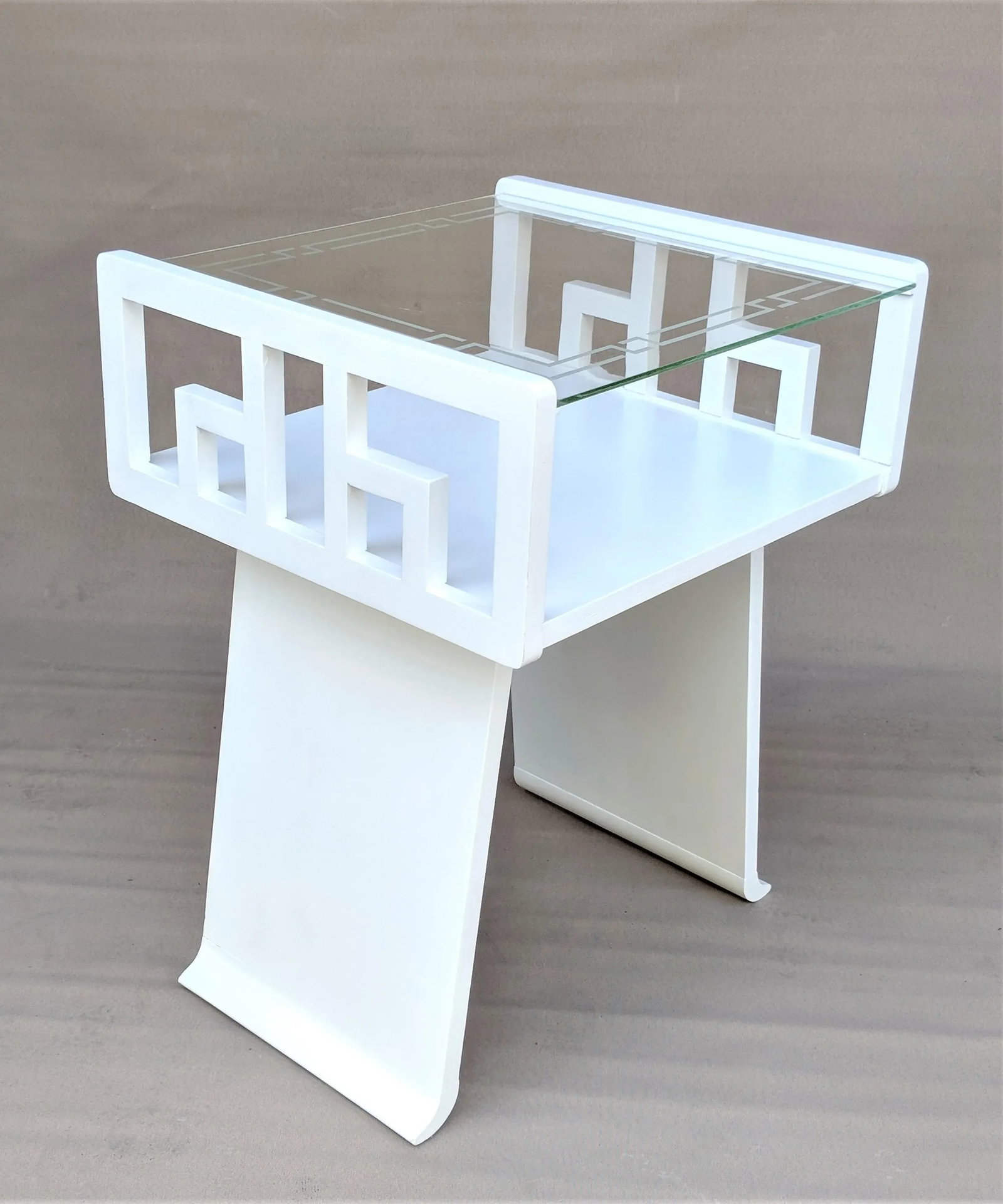 1960s Greek Key White Lacquered Table - 6