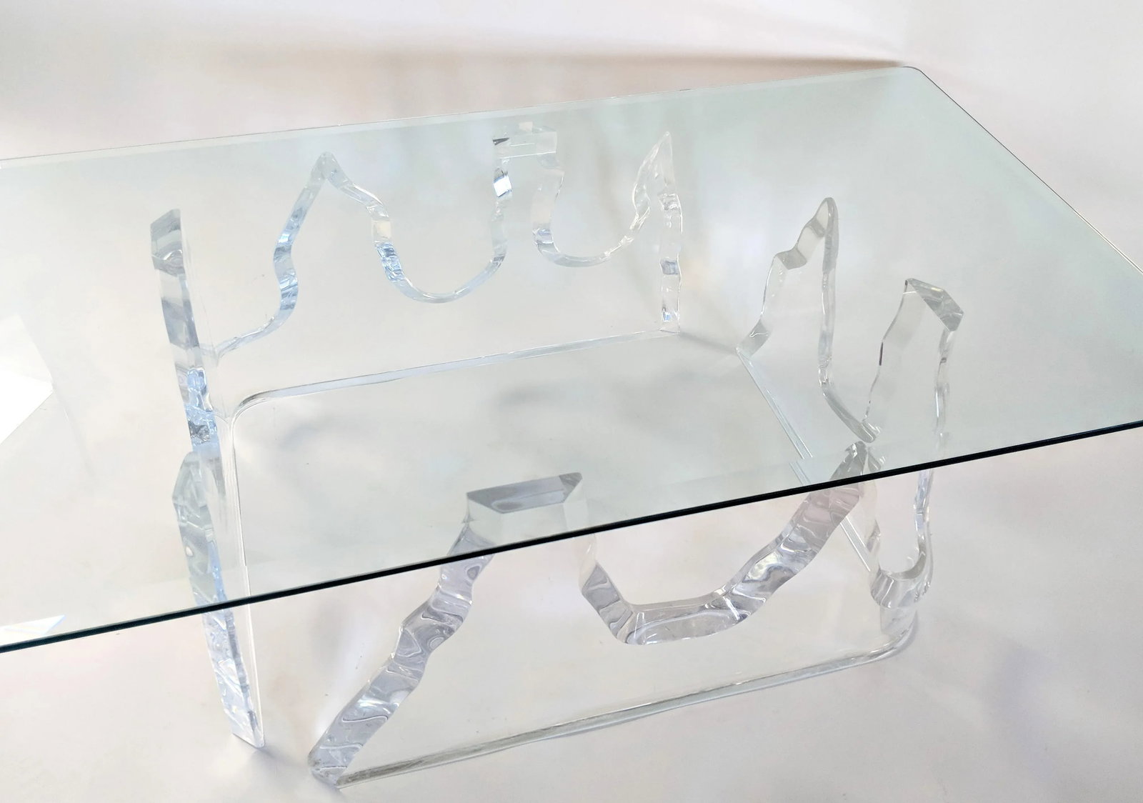 Lion in Frost Style Lucite Iceberg Coffee 2-Piece Table Base - 11