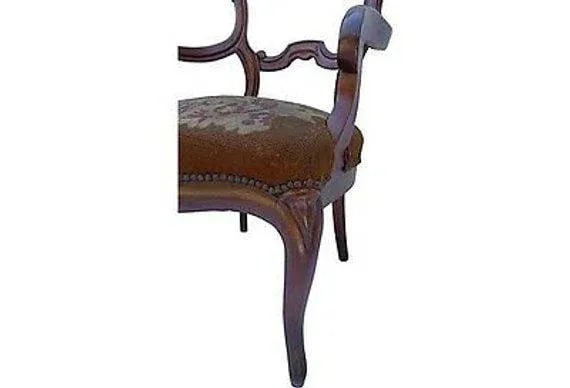 Antique Mahogany Handmade Needlepoint Seat Signed by .Ewh 1926 Side Chair - 4
