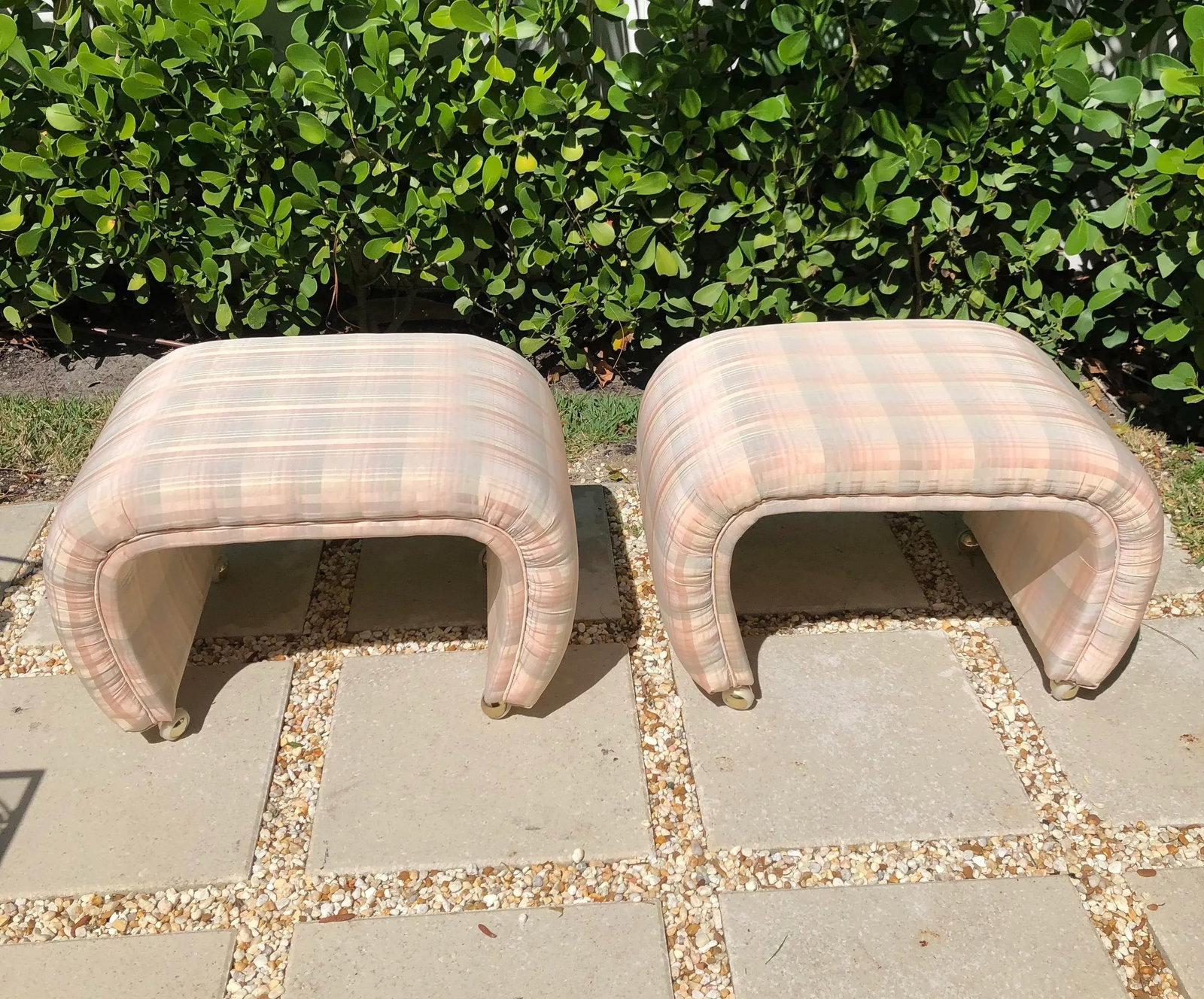 1980s Vintage Karl Springer Style Waterfall Benches - a Pair - 3