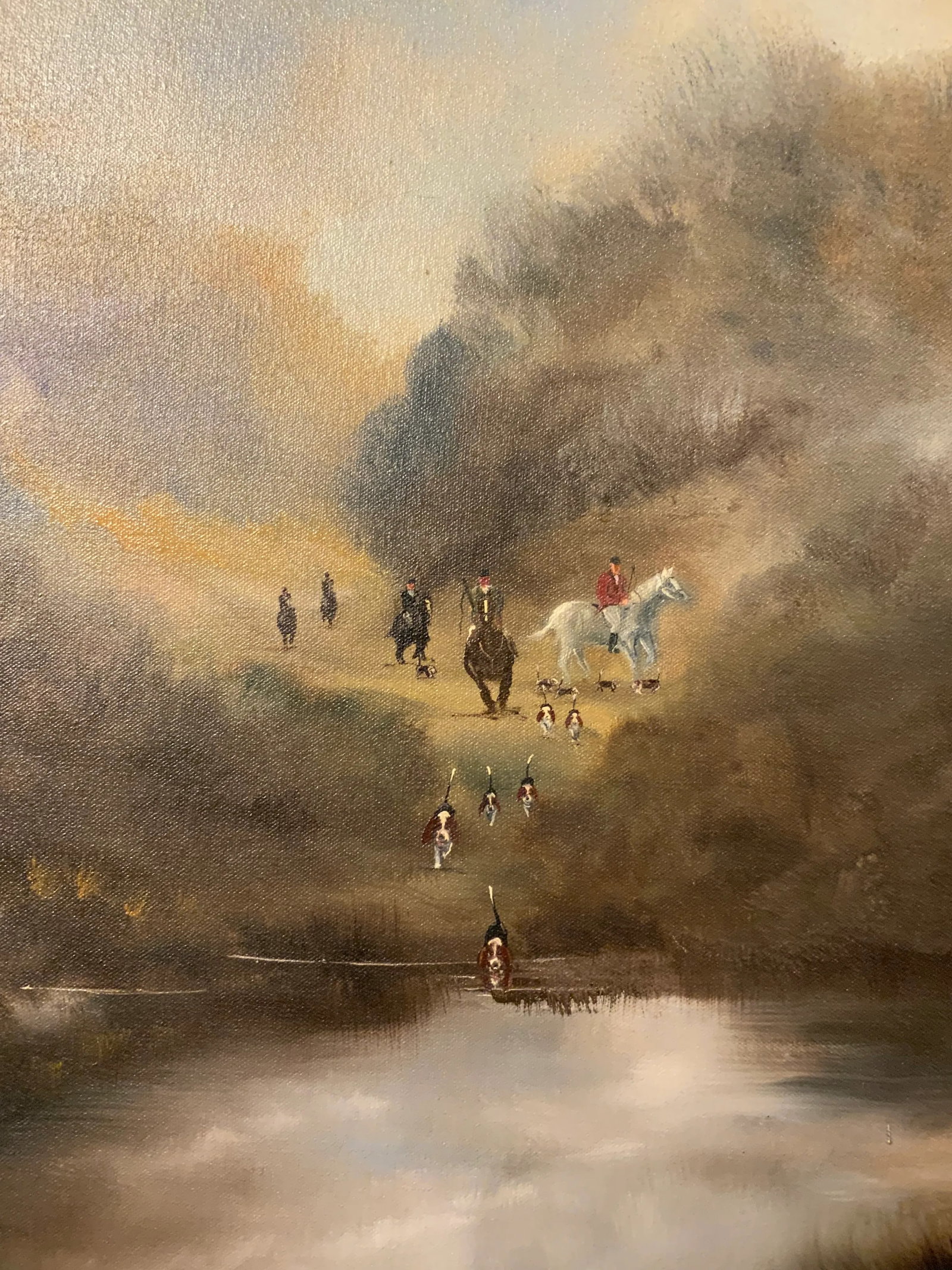 Unique Vertical Hunt Scene Oil on Canvas Painting - 2