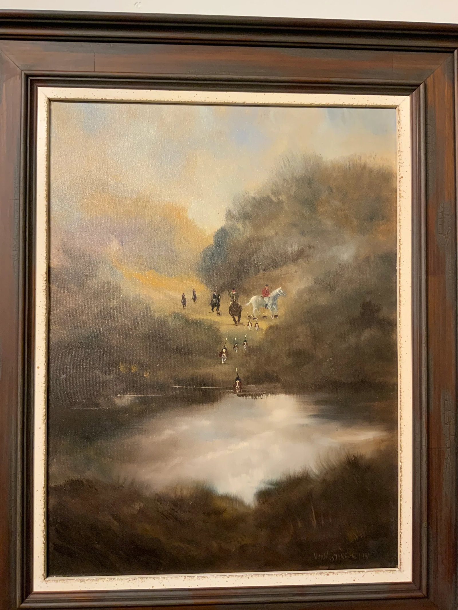 Unique Vertical Hunt Scene Oil on Canvas Painting - 3