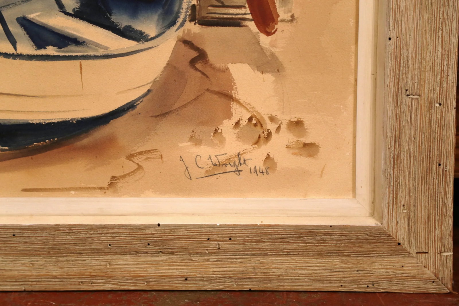 Mid-Century English Oil on Board Boat Painting Signed Jc Wright - 3