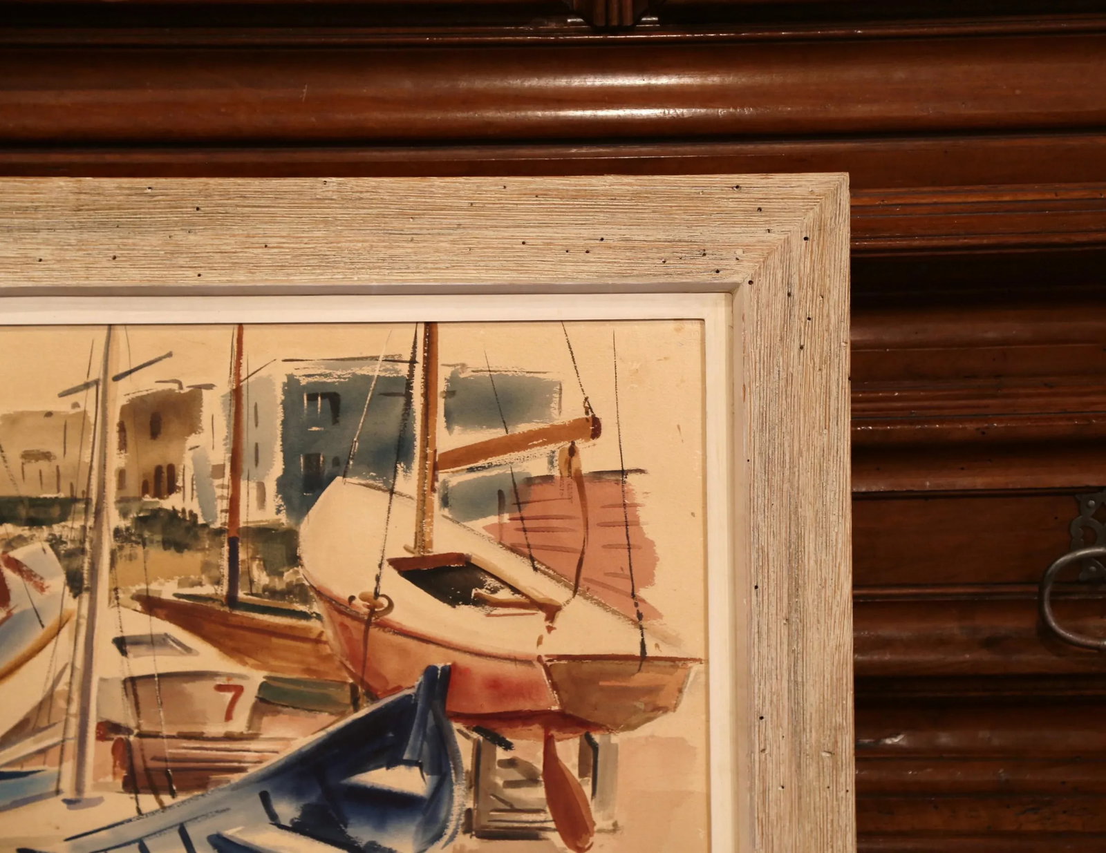 Mid-Century English Oil on Board Boat Painting Signed Jc Wright - 5