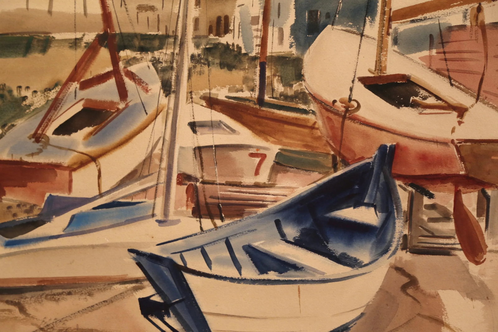 Mid-Century English Oil on Board Boat Painting Signed Jc Wright - 6