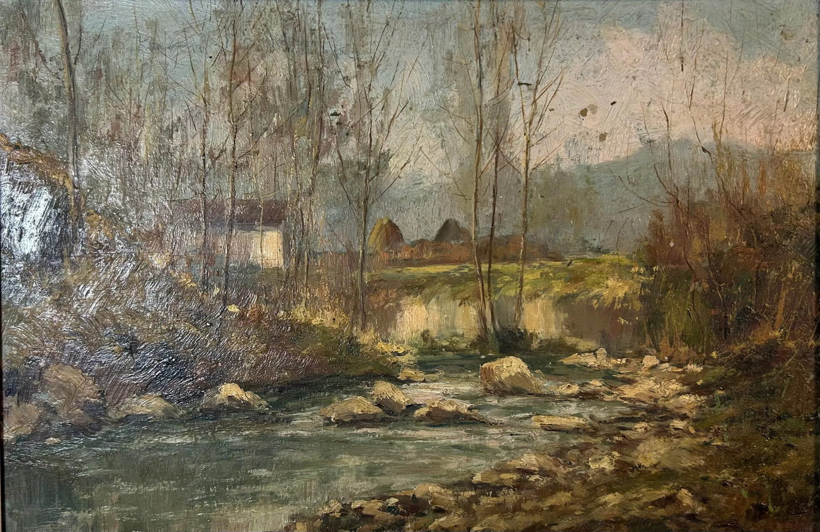 1960's Vintage Original Oil Painting Landscape With Farm - 3