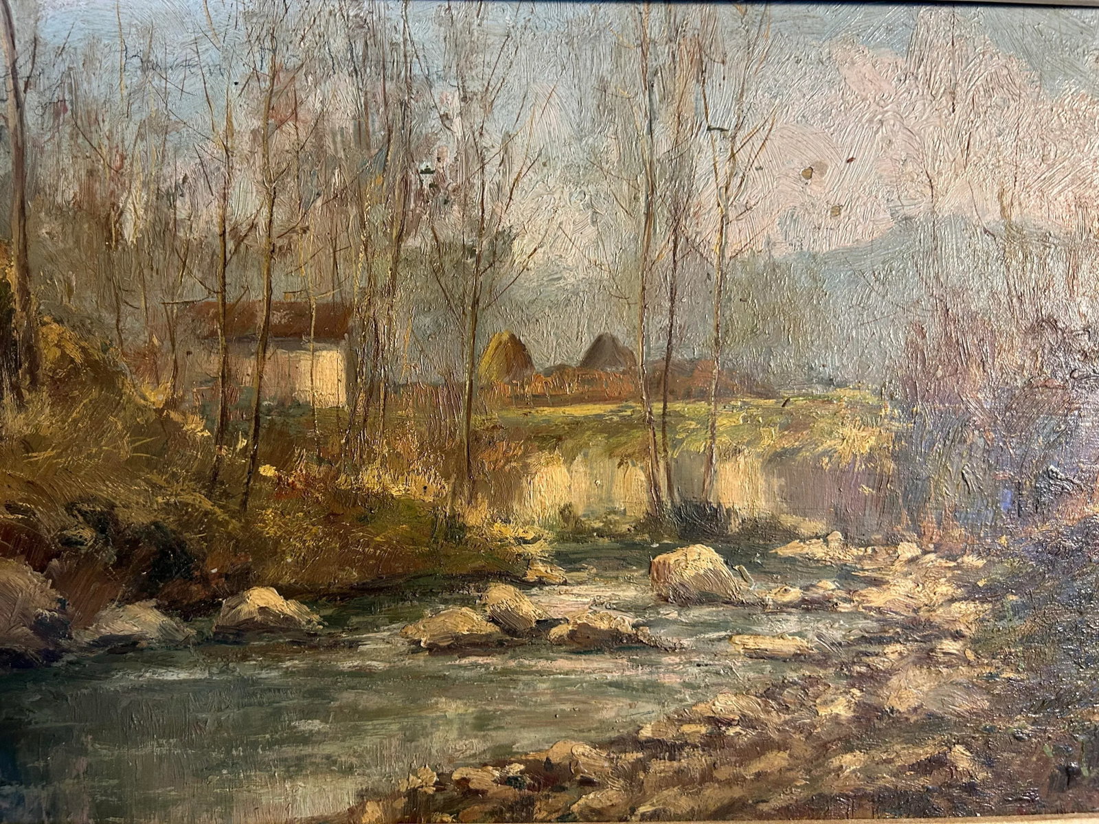 1960's Vintage Original Oil Painting Landscape With Farm - 4