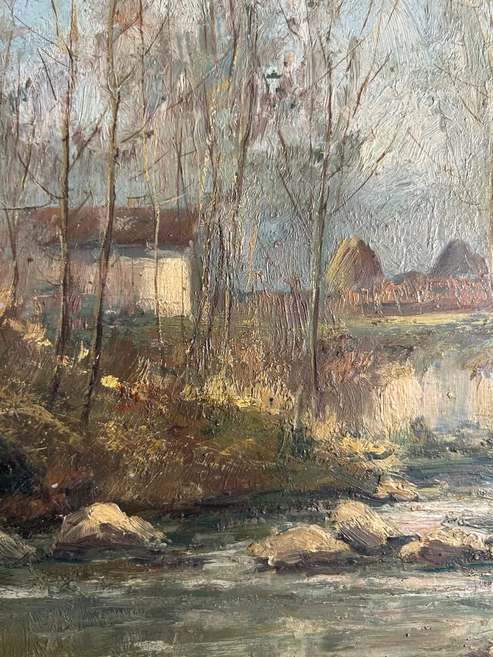 1960's Vintage Original Oil Painting Landscape With Farm - 5