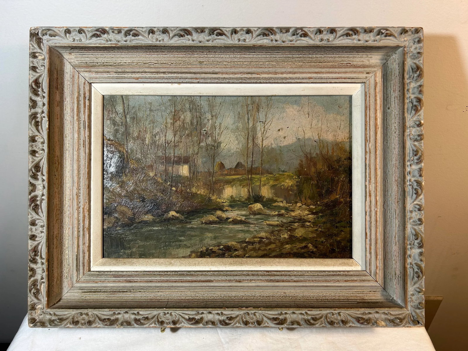 1960's Vintage Original Oil Painting Landscape With Farm - 8