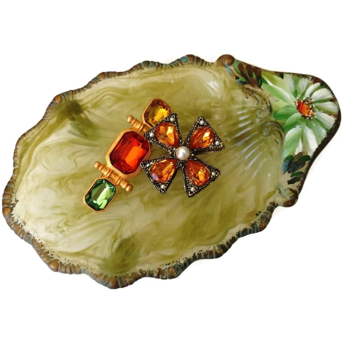 1920s Vintage Green Plastic Jewelry Tray - 2