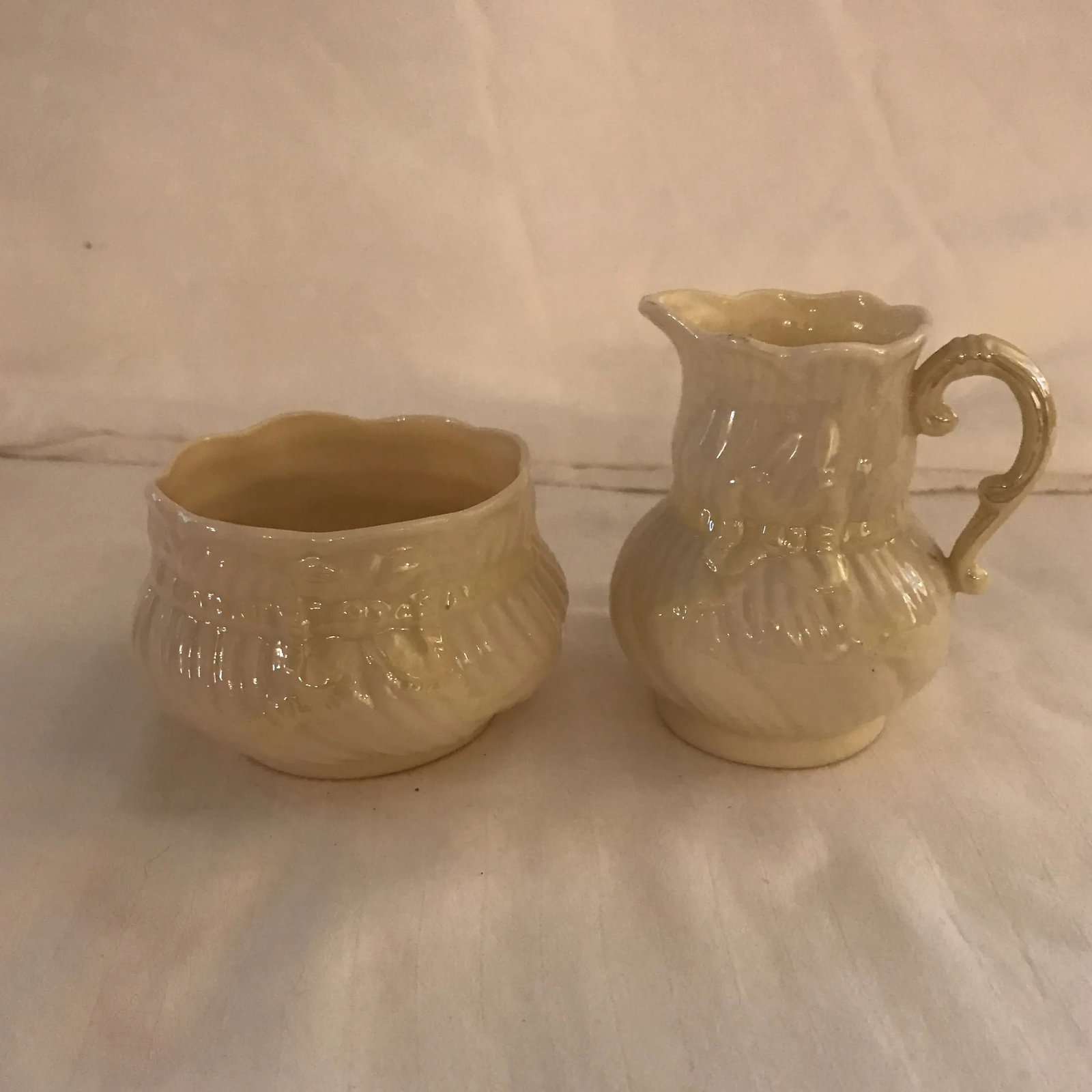 Vintage Belleek China Cream & Sugar Dishes - A Pair - 8